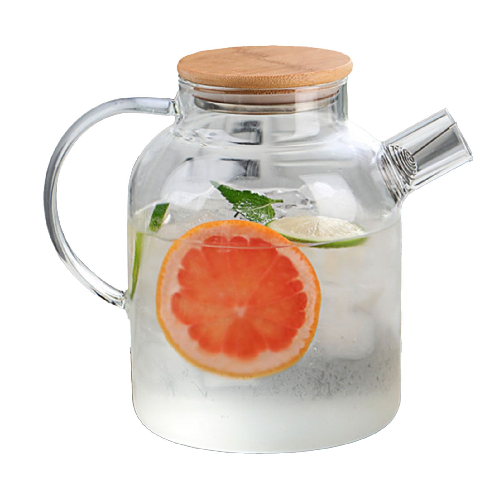 Water Pitcher 1800ml Glass Fridge Jug with Filter Whisk Wood Lid Heat