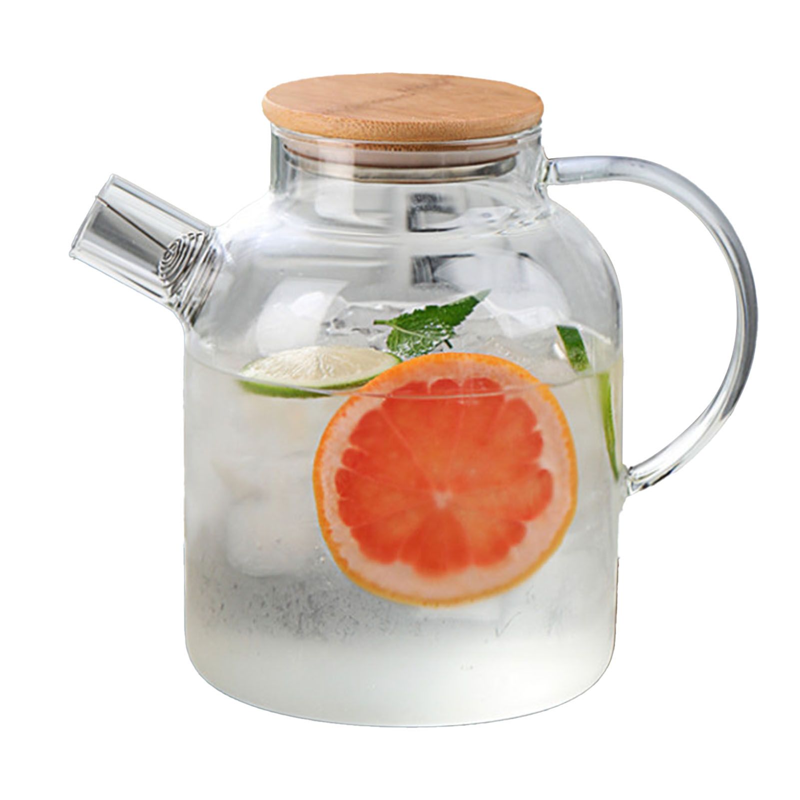 Water Pitcher 1800ml Glass Fridge Jug with Filter Whisk Wood Lid Heat view 2