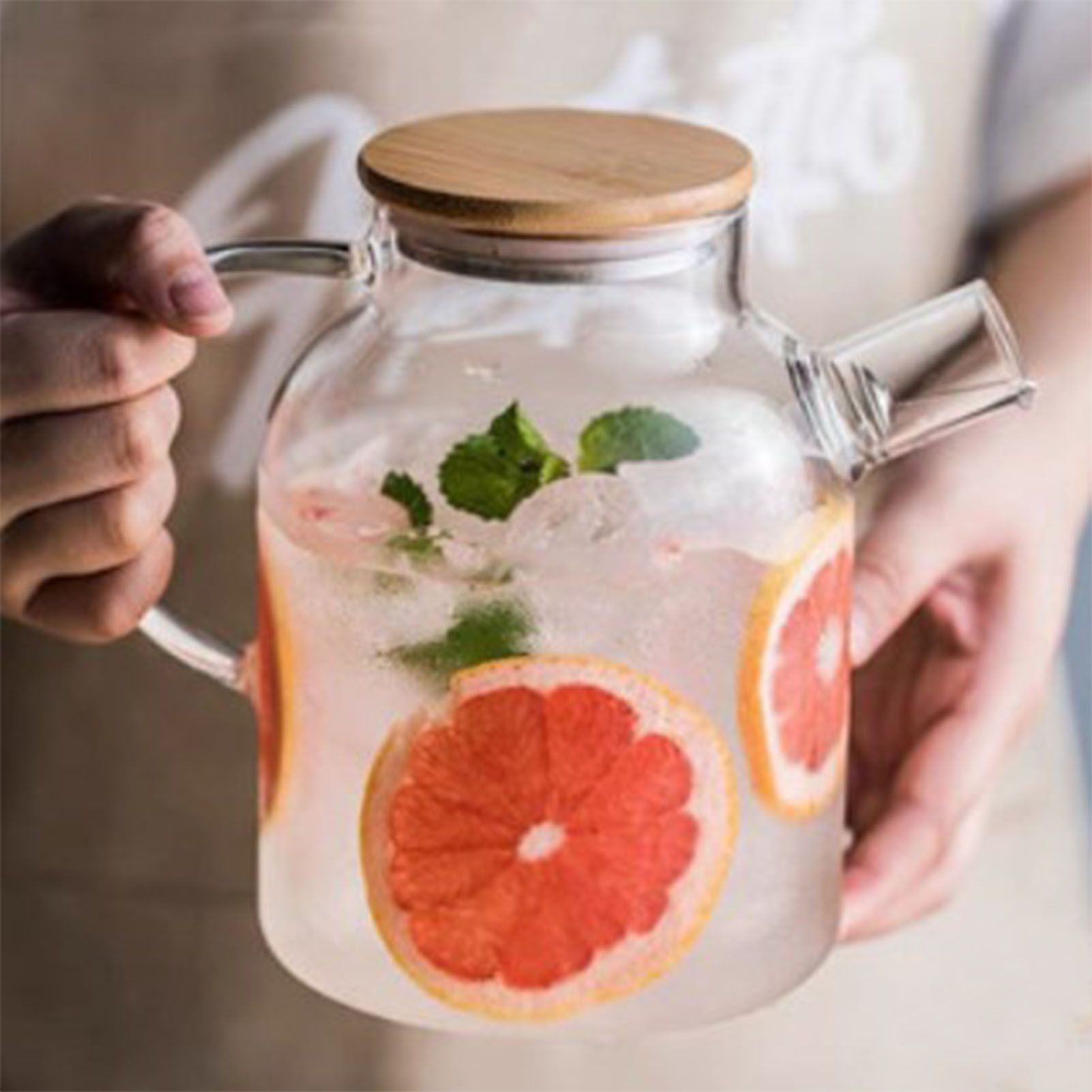 Water Pitcher 1800ml Glass Fridge Jug with Filter Whisk Wood Lid Heat view 5
