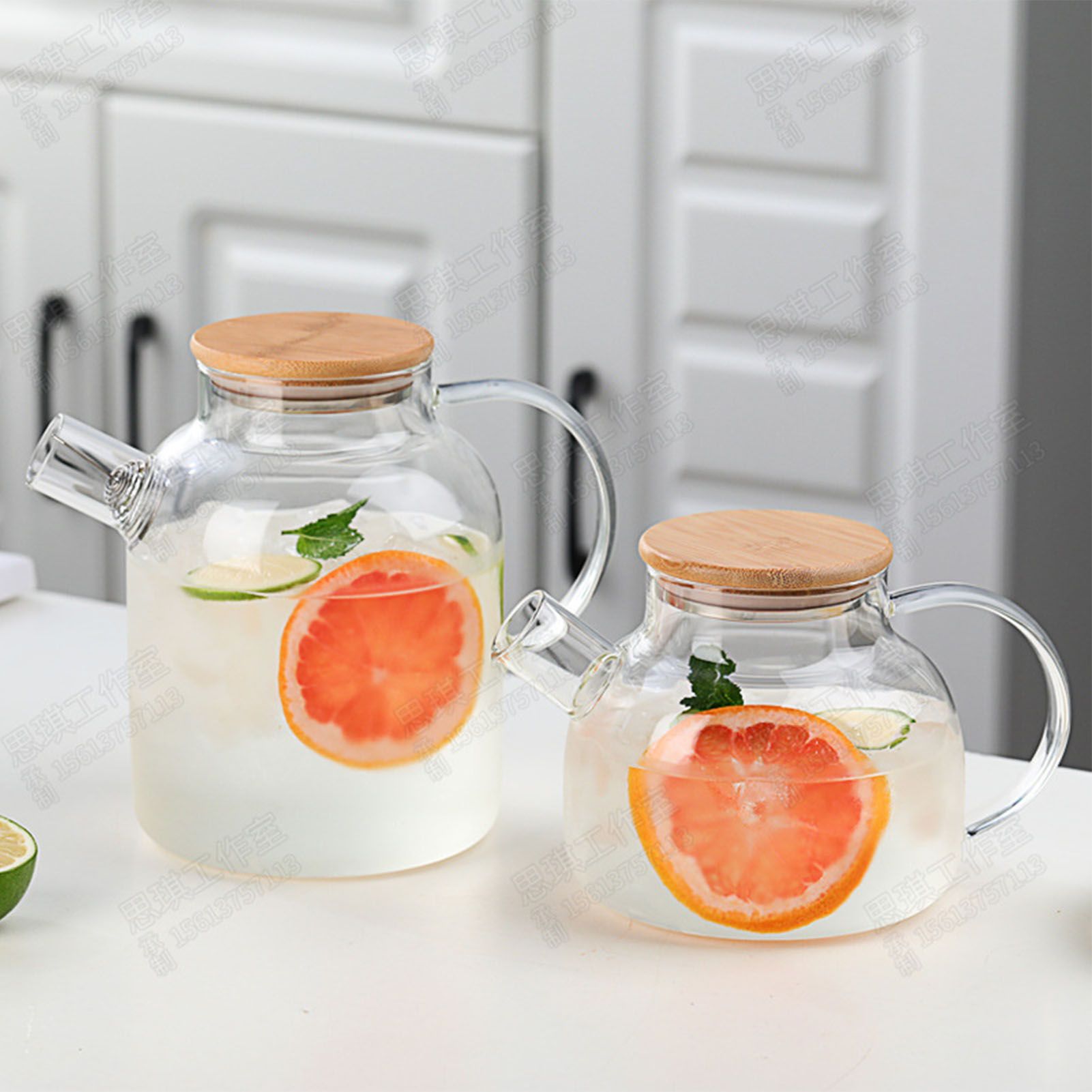 Water Pitcher 1800ml Glass Fridge Jug with Filter Whisk Wood Lid Heat view 8