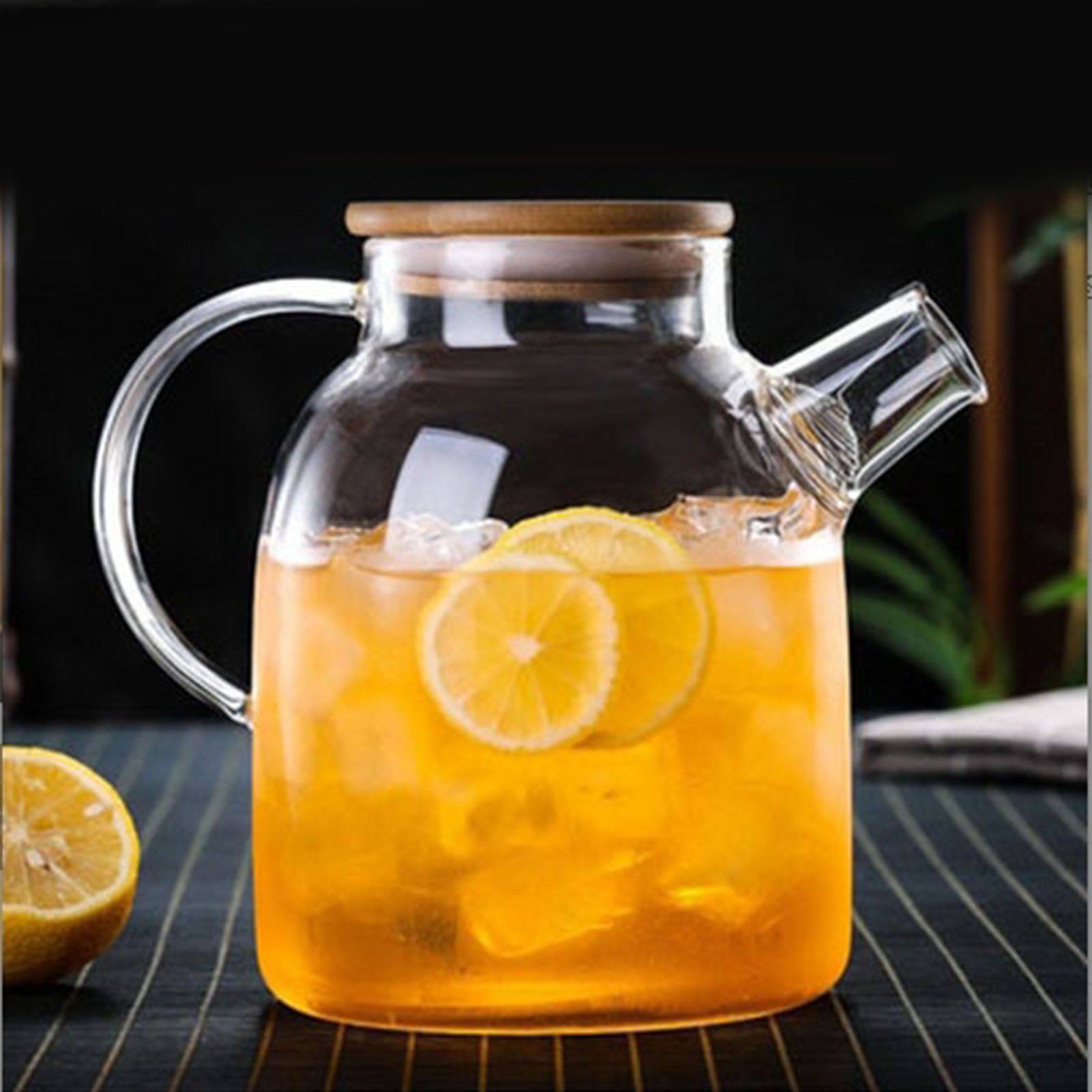 Water Pitcher 1800ml Glass Fridge Jug with Filter Whisk Wood Lid Heat view 11