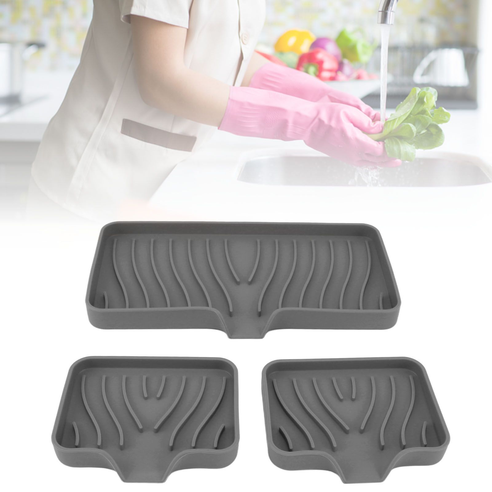 Kitchen Soap Tray Countertop Silicone Sink Deflector Sponge Holder for view 11