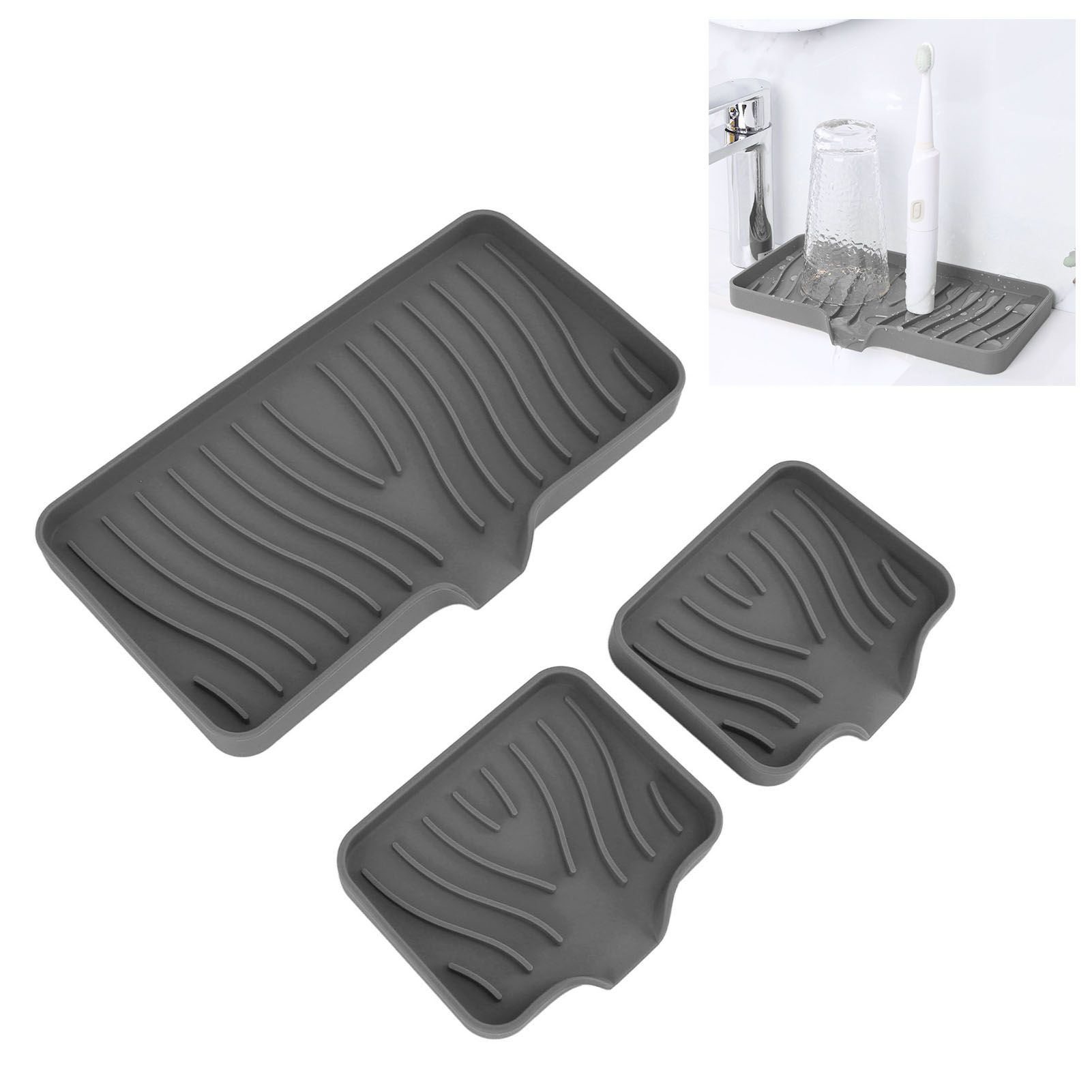 Kitchen Soap Tray Countertop Silicone Sink Deflector Sponge Holder for view 12