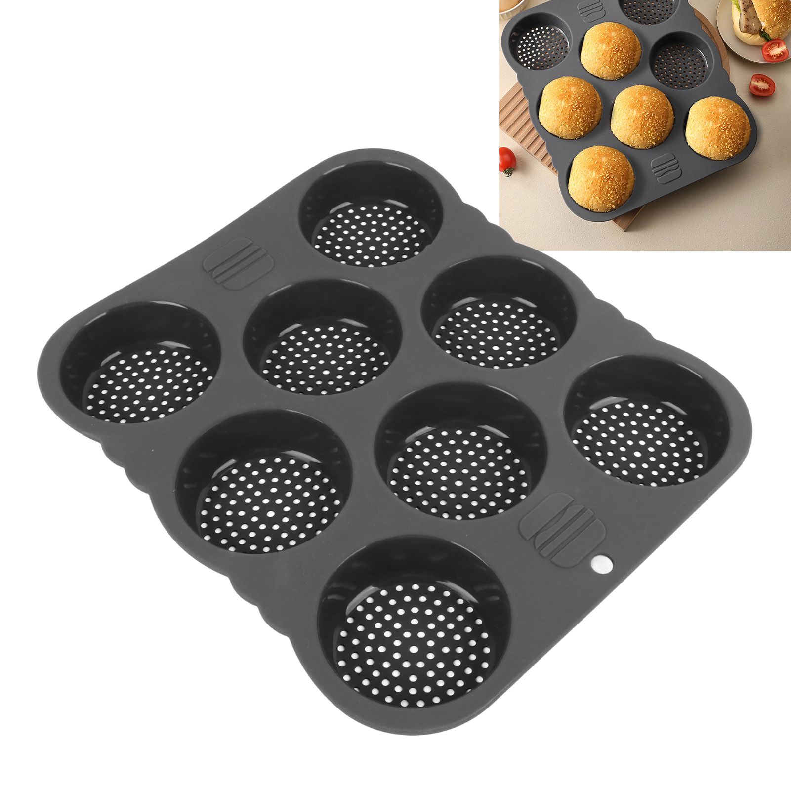 Hamburger Bun Mold Silicone 8 Cavity Easy Release Heat Resistant Hamburger view 12