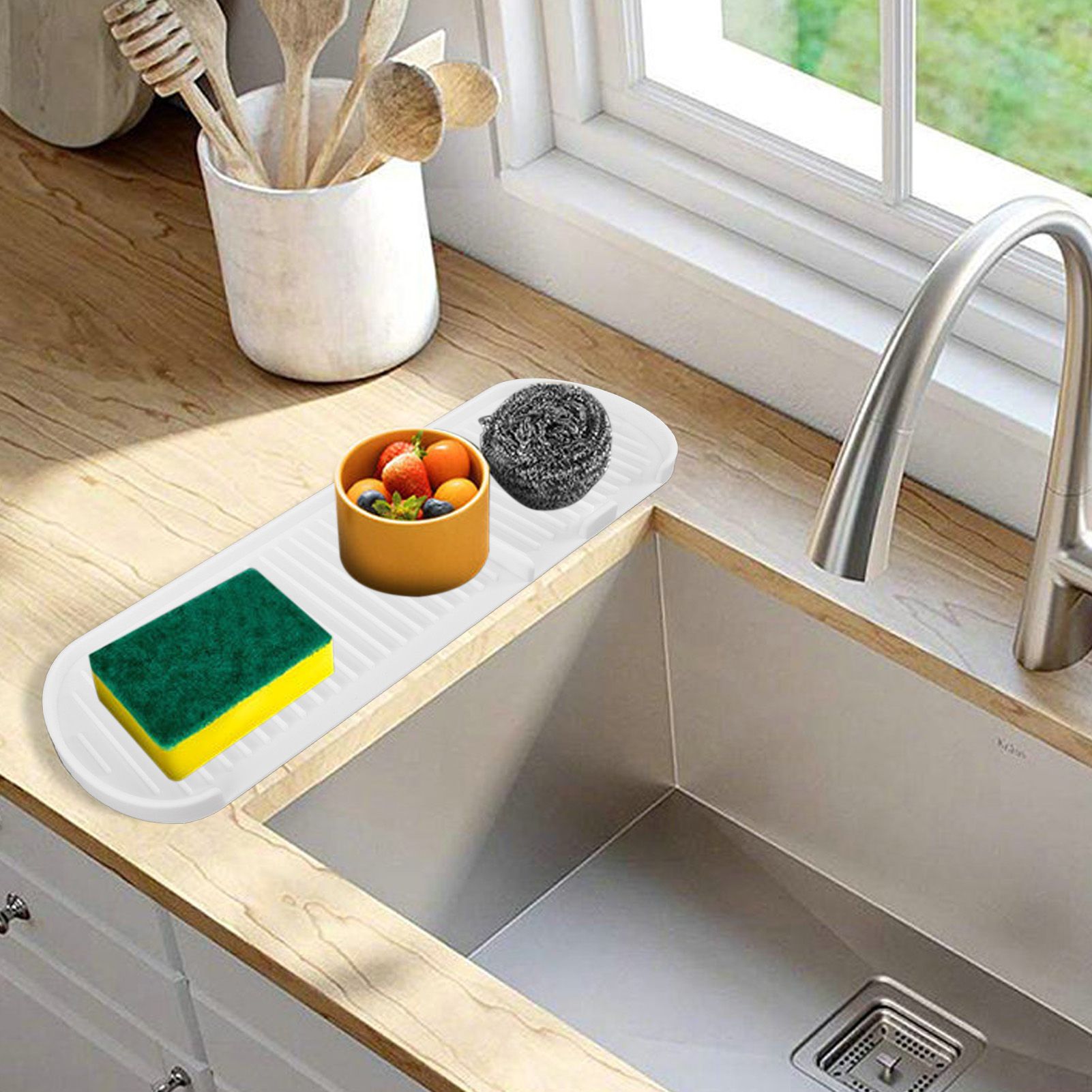 Counter Silicone Drainage Tray Food Grade Skid Resistance Frosted Bottom view 11