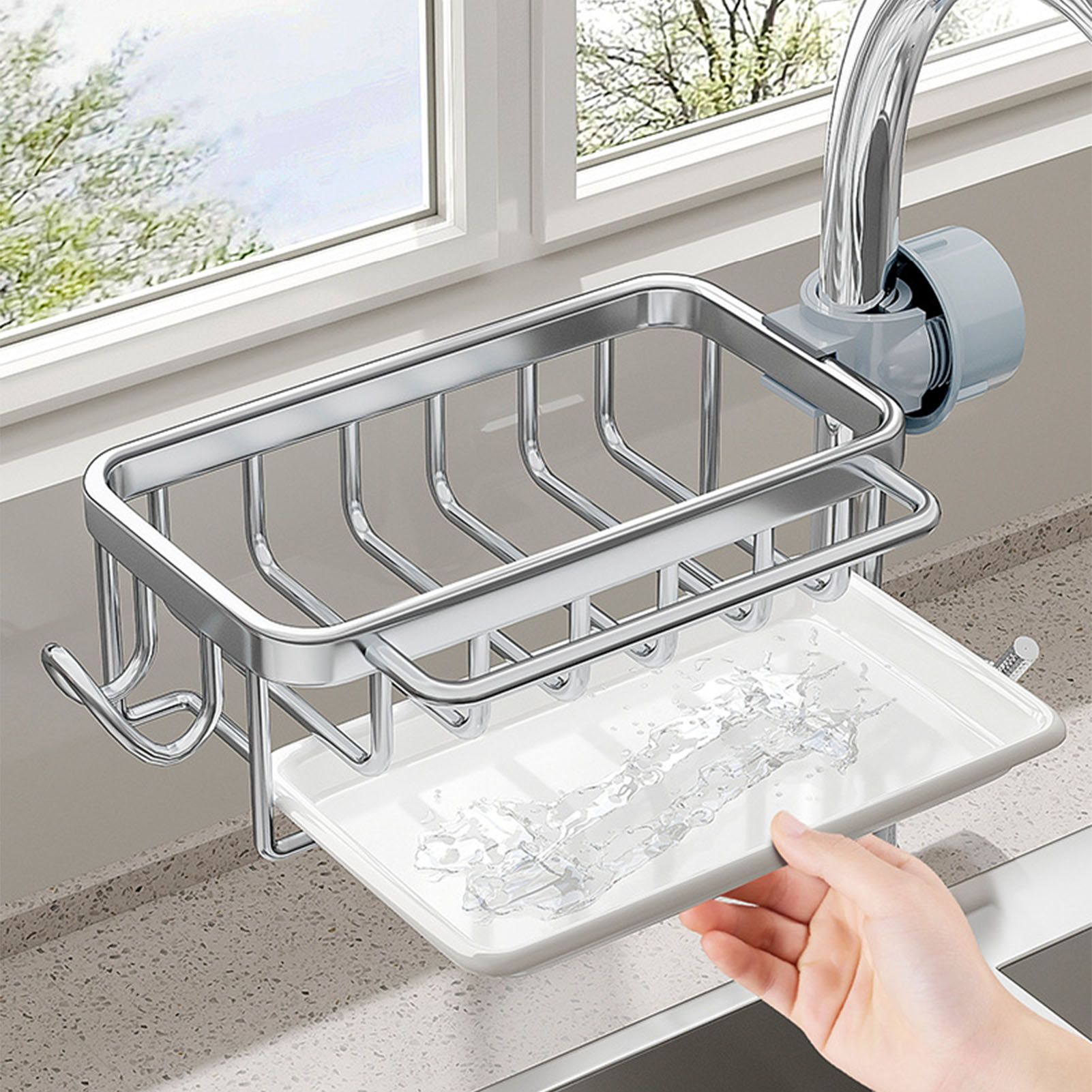 Kitchen Faucet Organizer Multifunctional Rustproof Sponge Dish Soap Brush Sink view 8