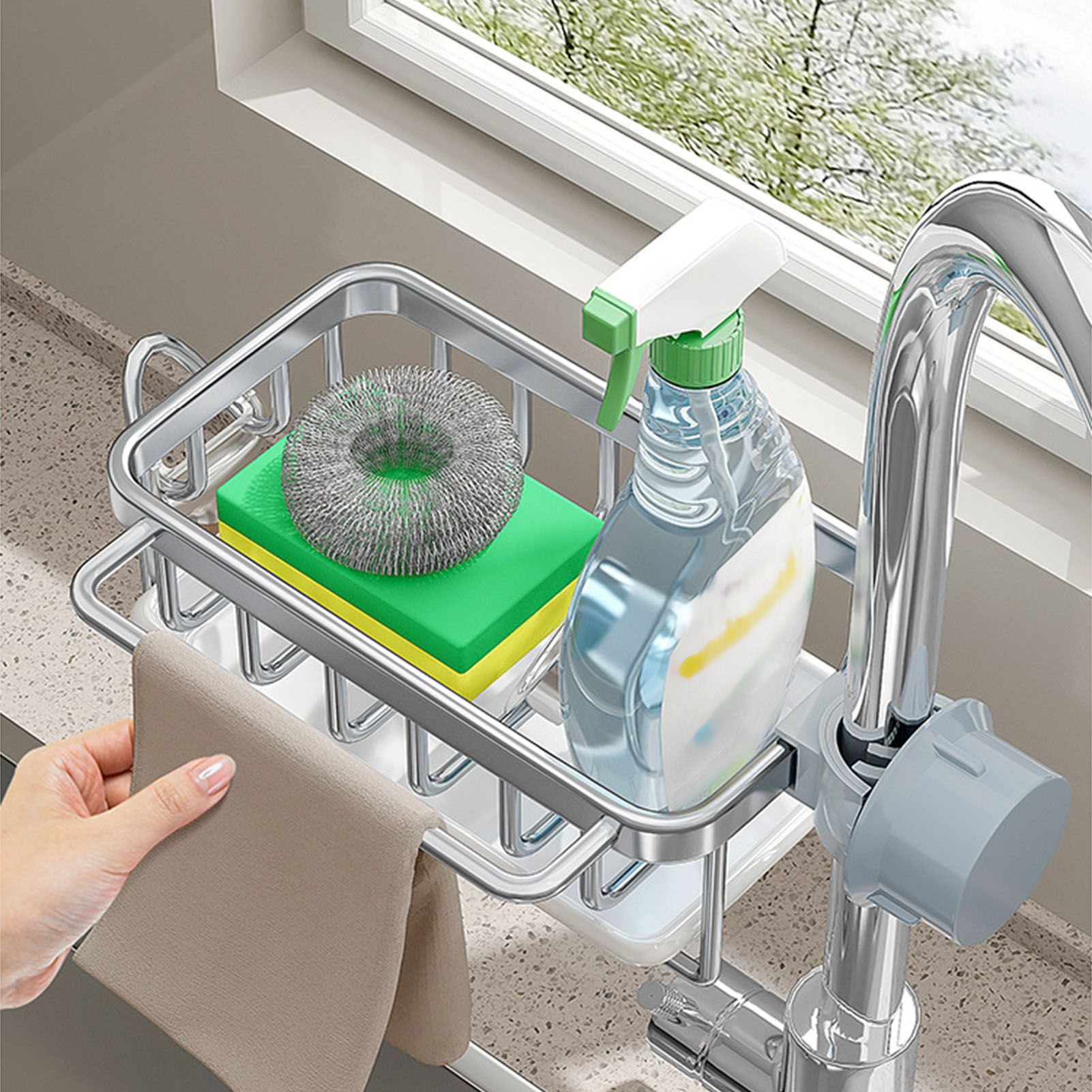 Kitchen Faucet Organizer Multifunctional Rustproof Sponge Dish Soap Brush Sink view 10
