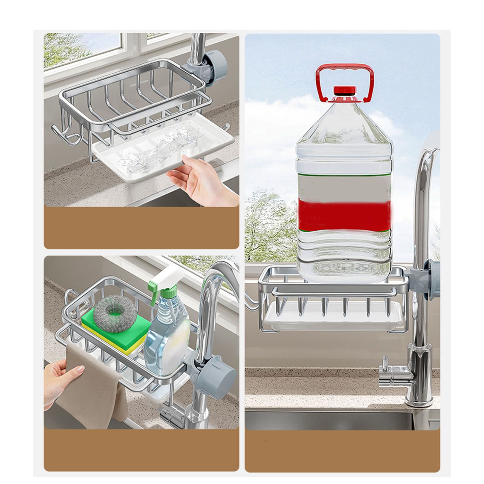 Kitchen Faucet Organizer Multifunctional Rustproof Sponge Dish Soap Brush Sink view 11