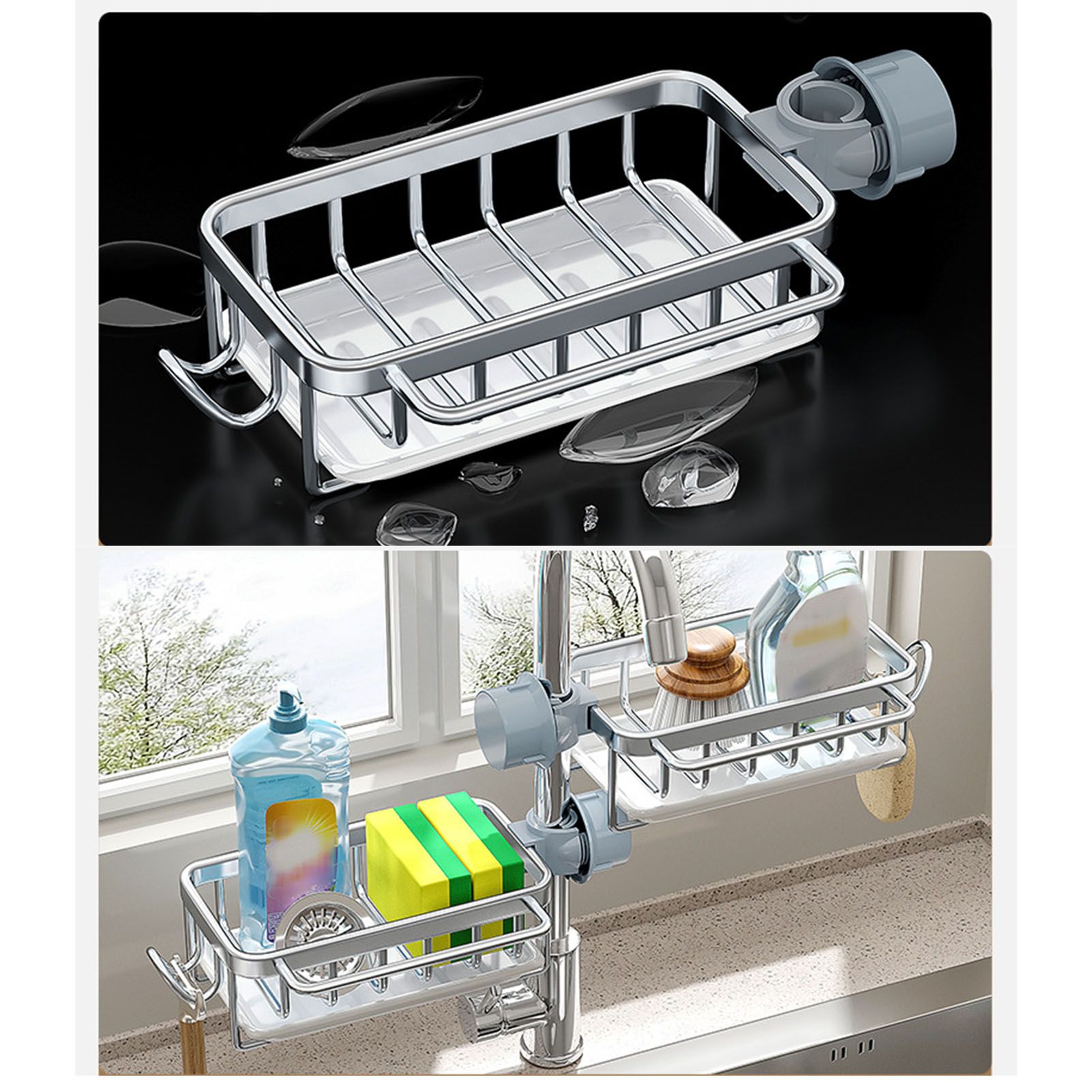 Kitchen Faucet Organizer Multifunctional Rustproof Sponge Dish Soap Brush Sink view 12