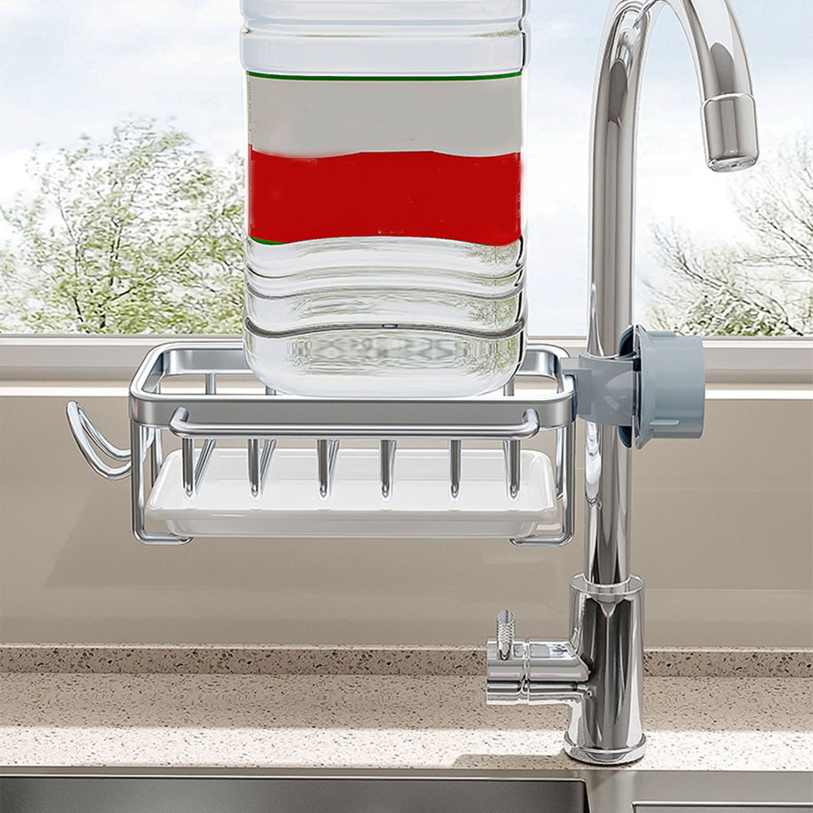 Kitchen Faucet Organizer Multifunctional Rustproof Sponge Dish Soap Brush Sink view 14