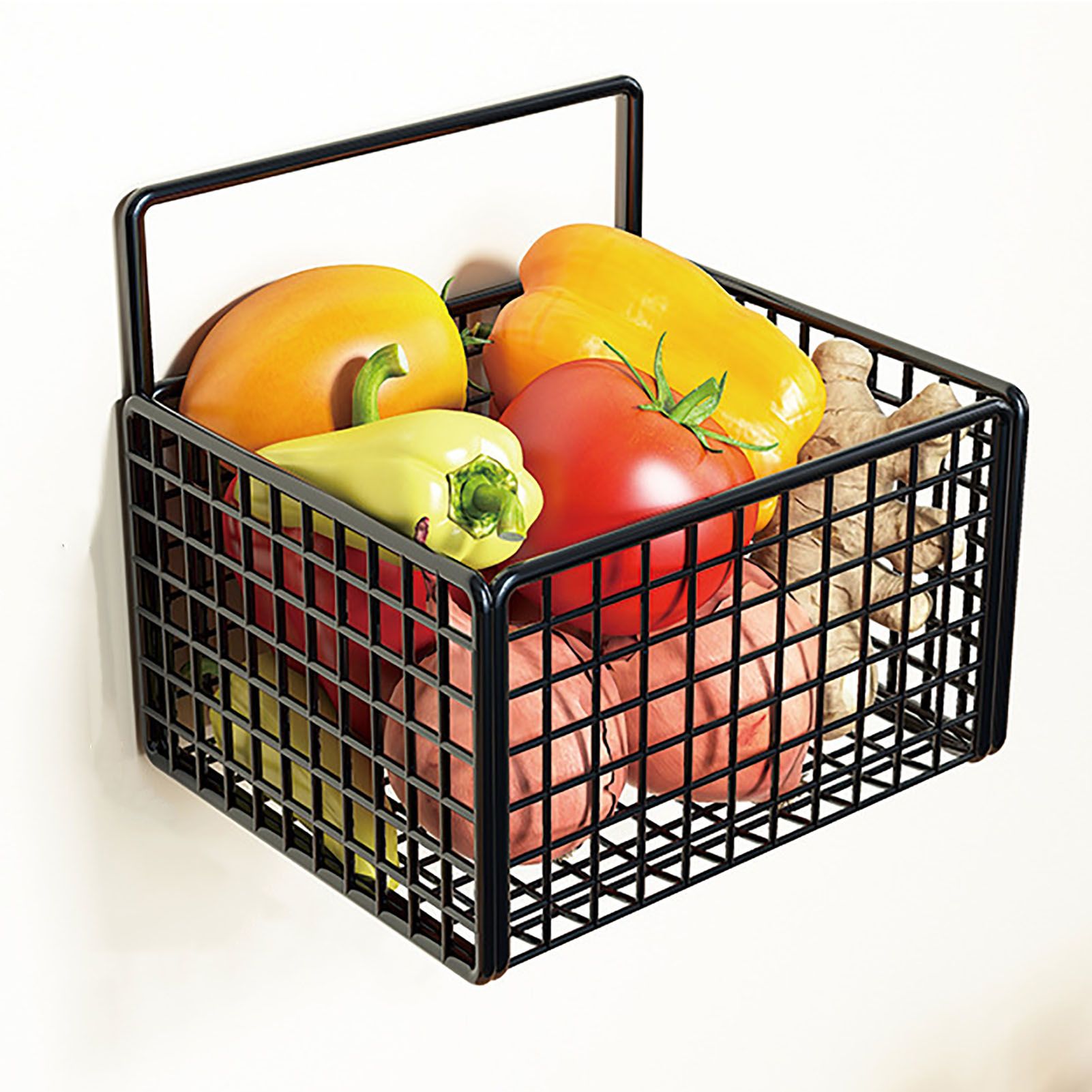 Wall Mounted Storage Basket No Drilling Adhesive Metal Wire Hanging Basket for view 11