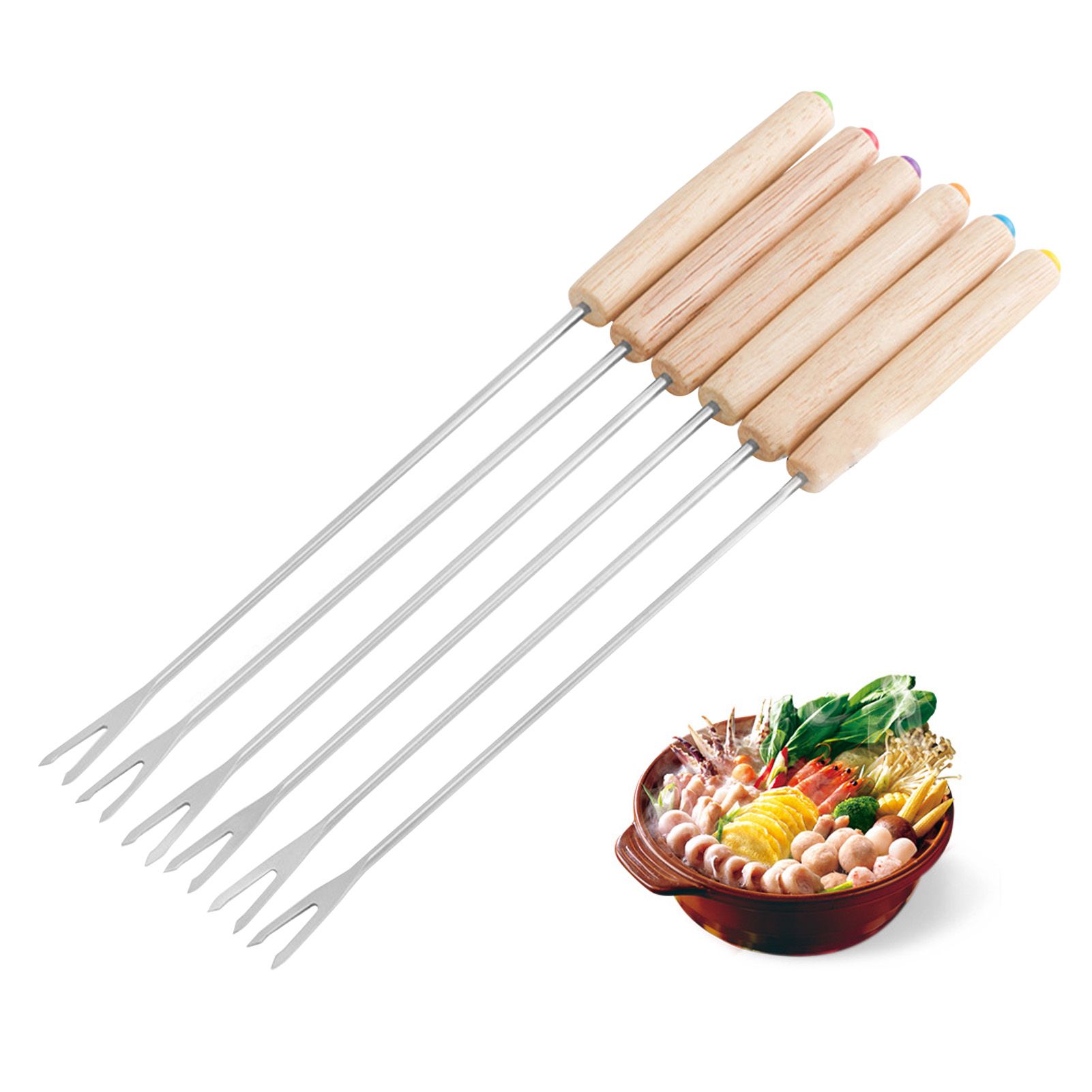 6pcs Stainless Steel Fondue Forks Cheese Fondue Sticks Smore Sticks with view 5