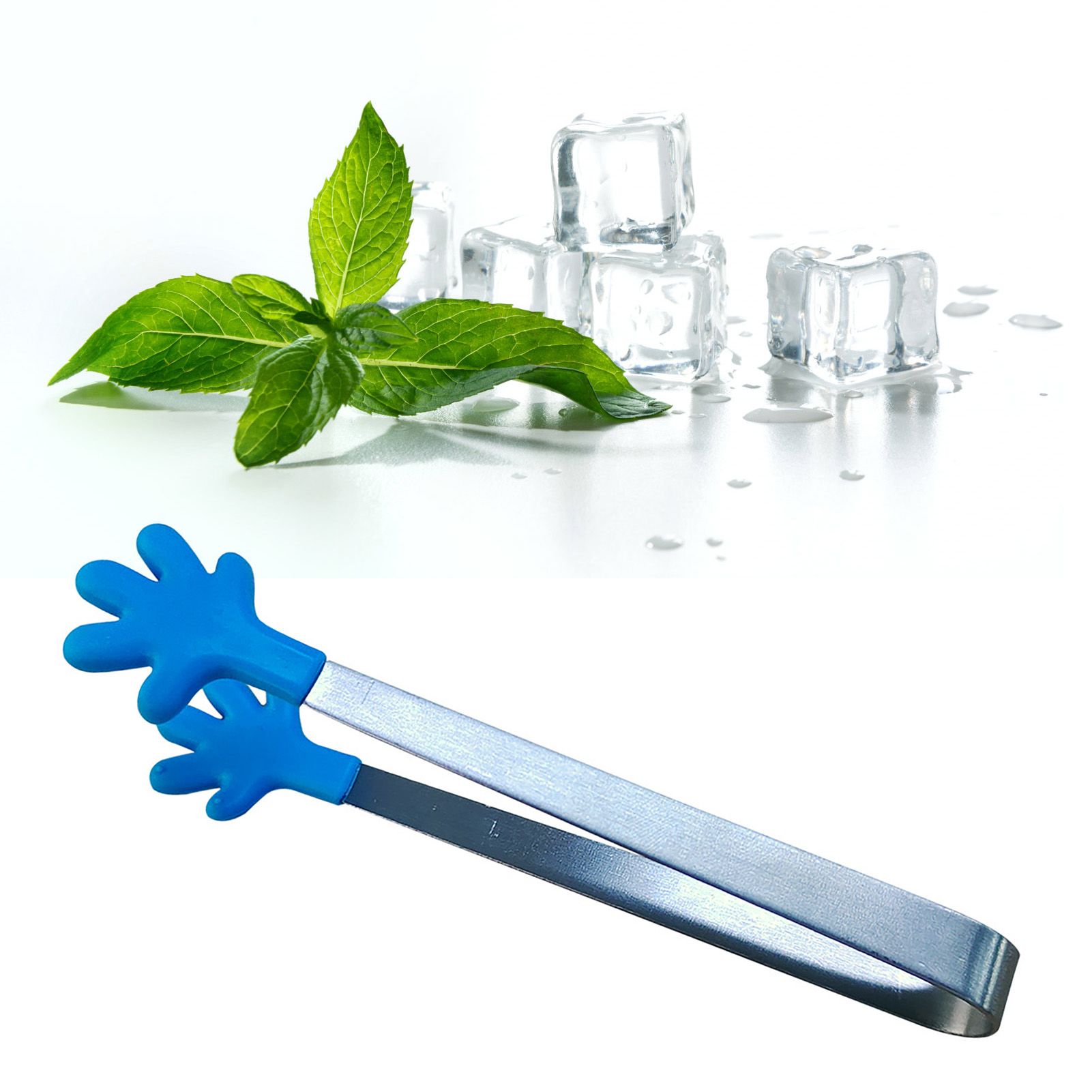 Hand Shape Small Tongs Silicone Tips Blue Stainless Steel Funny Heat Resistant view 5