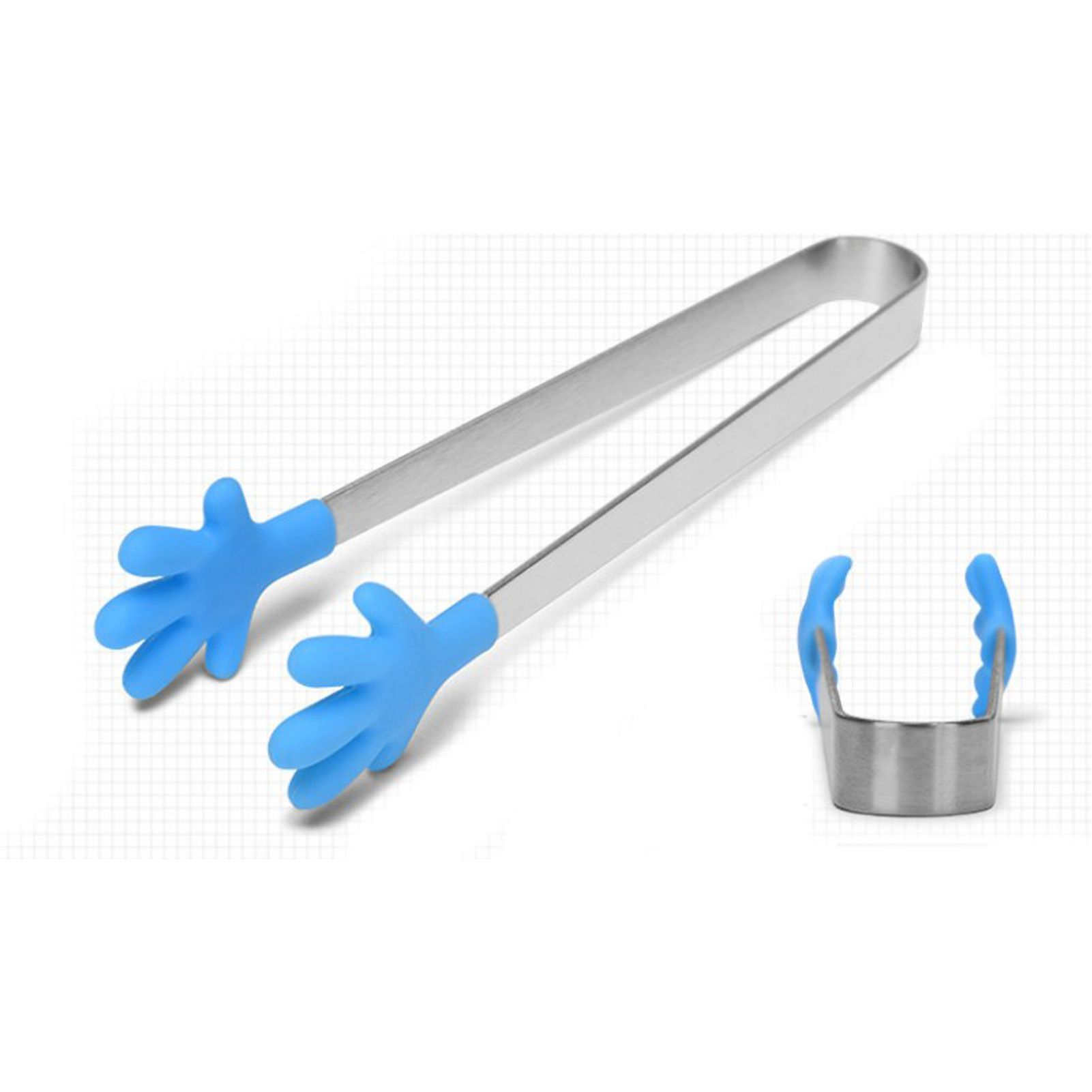 Hand Shape Small Tongs Silicone Tips Blue Stainless Steel Funny Heat Resistant view 8