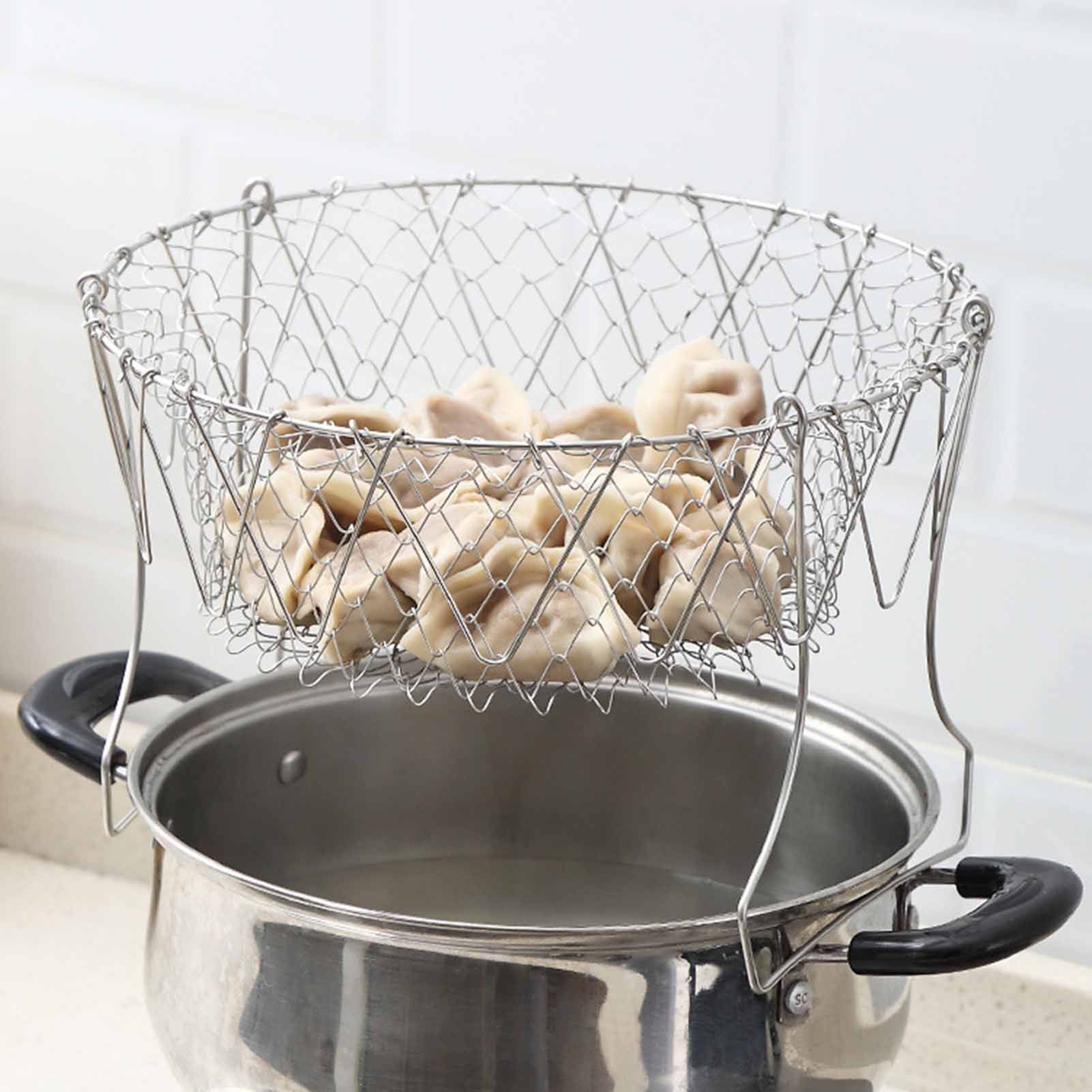 Stainless Steel Frying Basket Foldable Moderate Mesh Density Versatile Cooking view 5