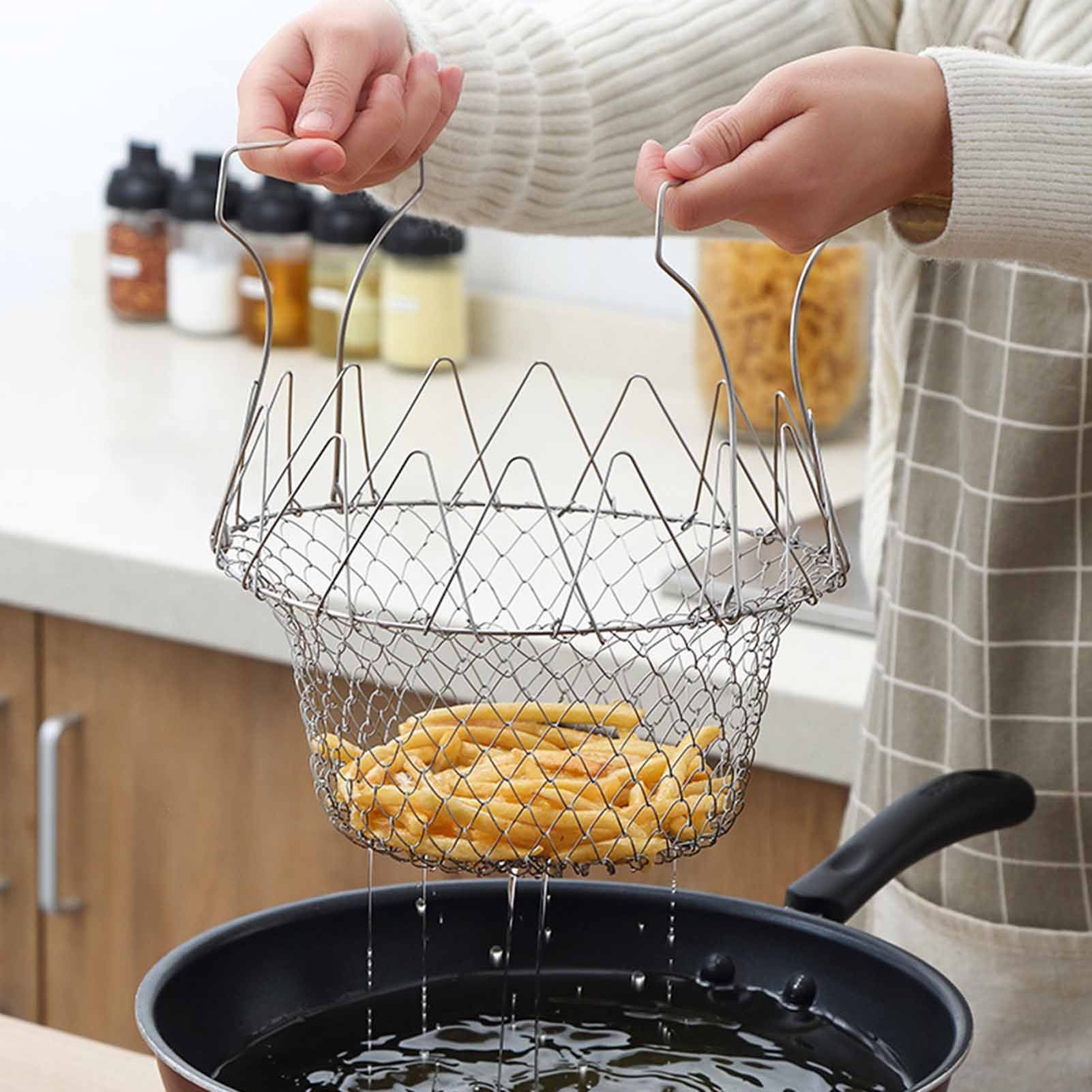 Stainless Steel Frying Basket Foldable Moderate Mesh Density Versatile Cooking view 6