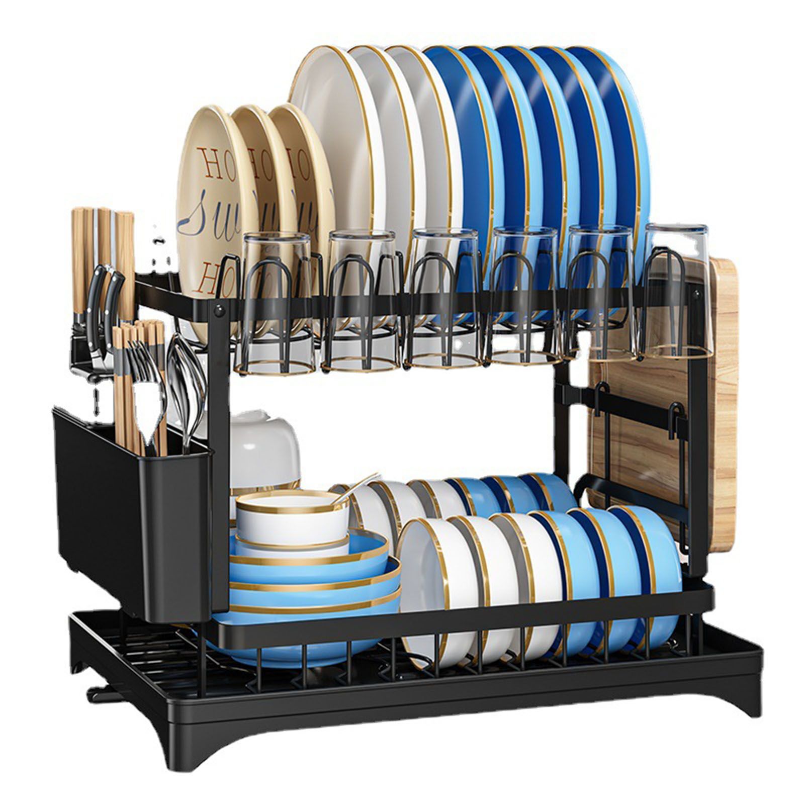 Dish Drying Rack for Countertop Aluminum 2 Tier Dish Rack with Drainboard and — image 1