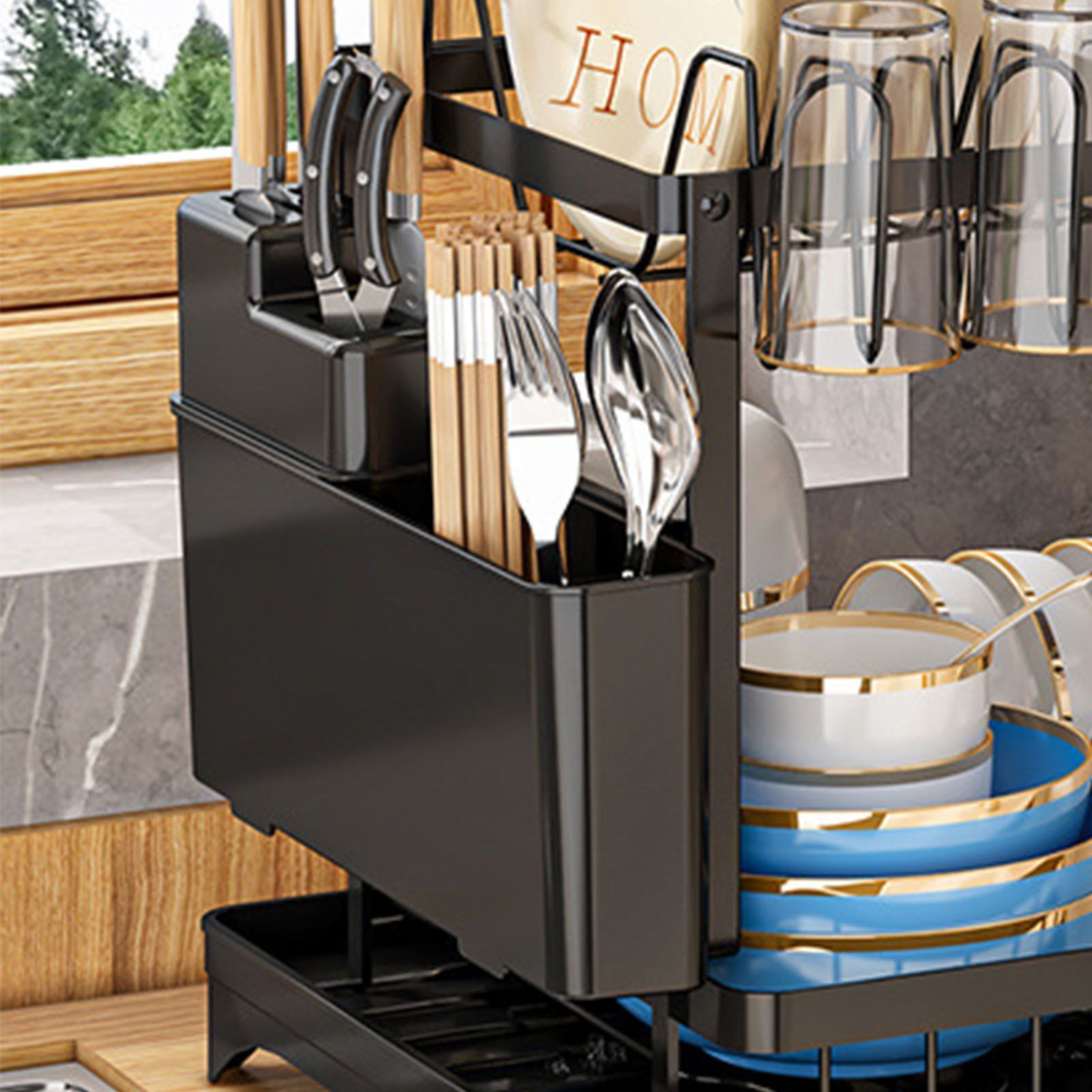 Dish Drying Rack for Countertop Aluminum 2 Tier Dish Rack with Drainboard and view 11
