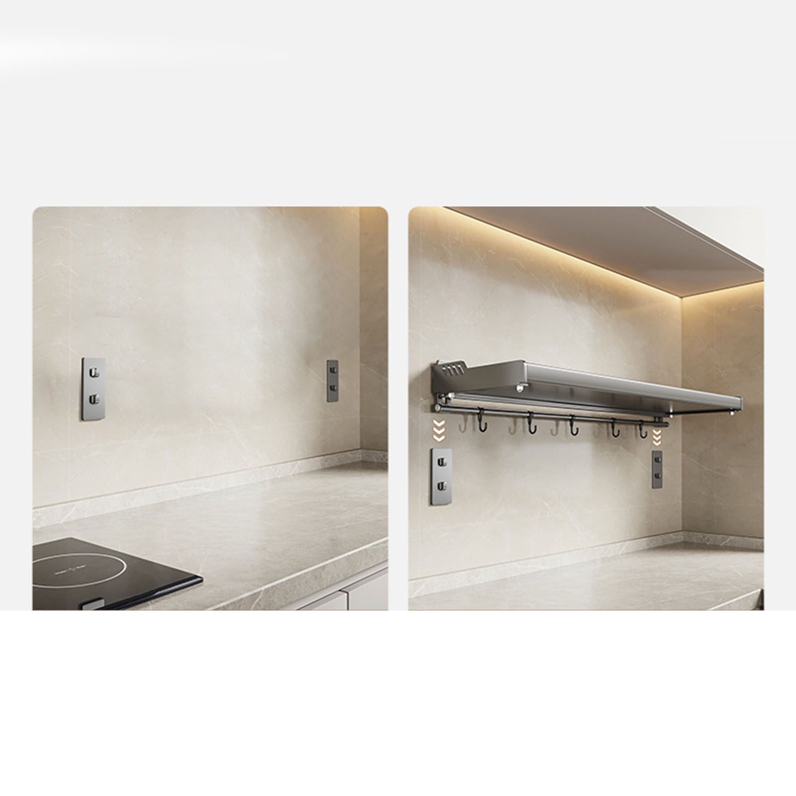 Wall Mount Kitchen Shelf Carbon Steel Punch Free Multifunctional Floating view 3