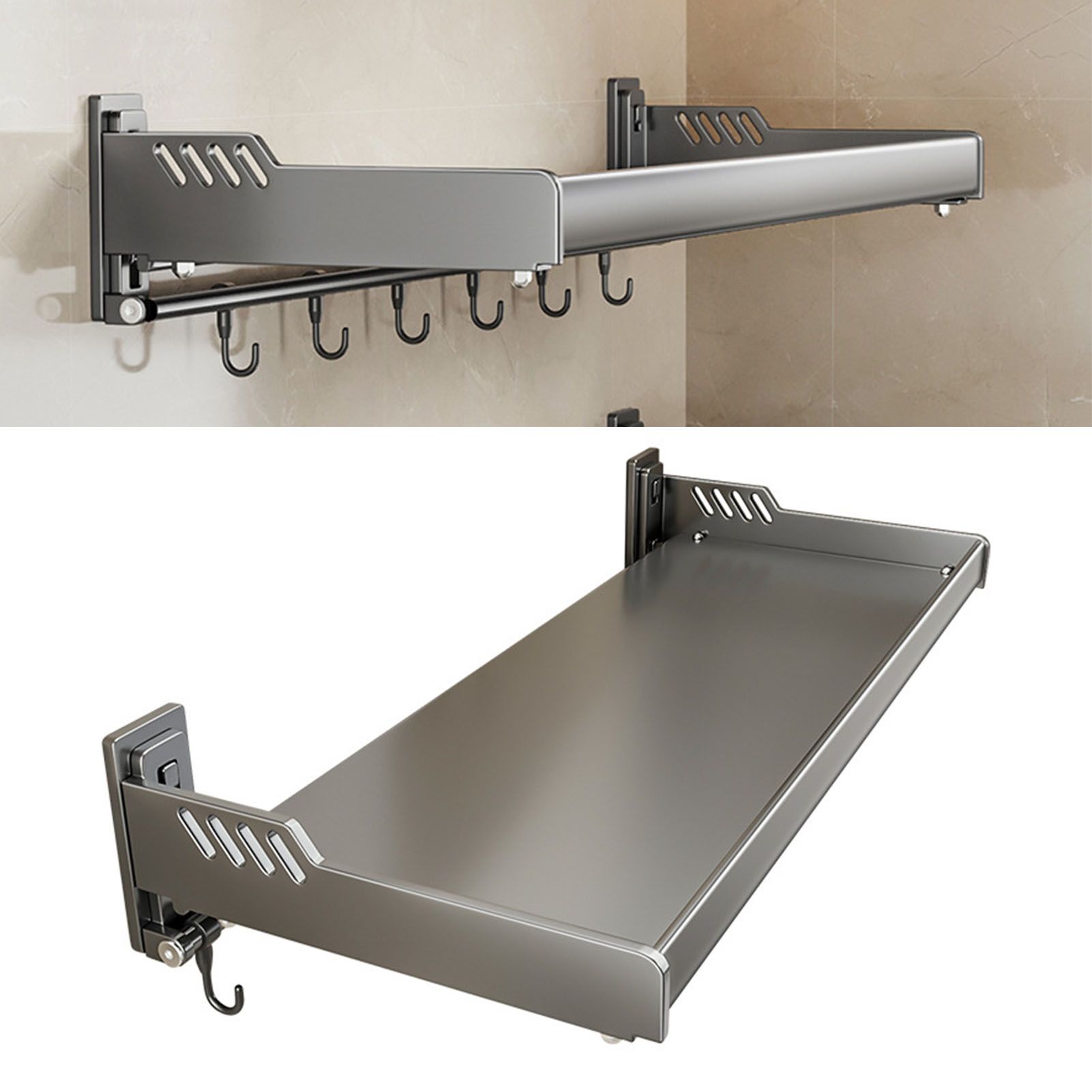 Wall Mount Kitchen Shelf Carbon Steel Punch Free Multifunctional Floating view 6