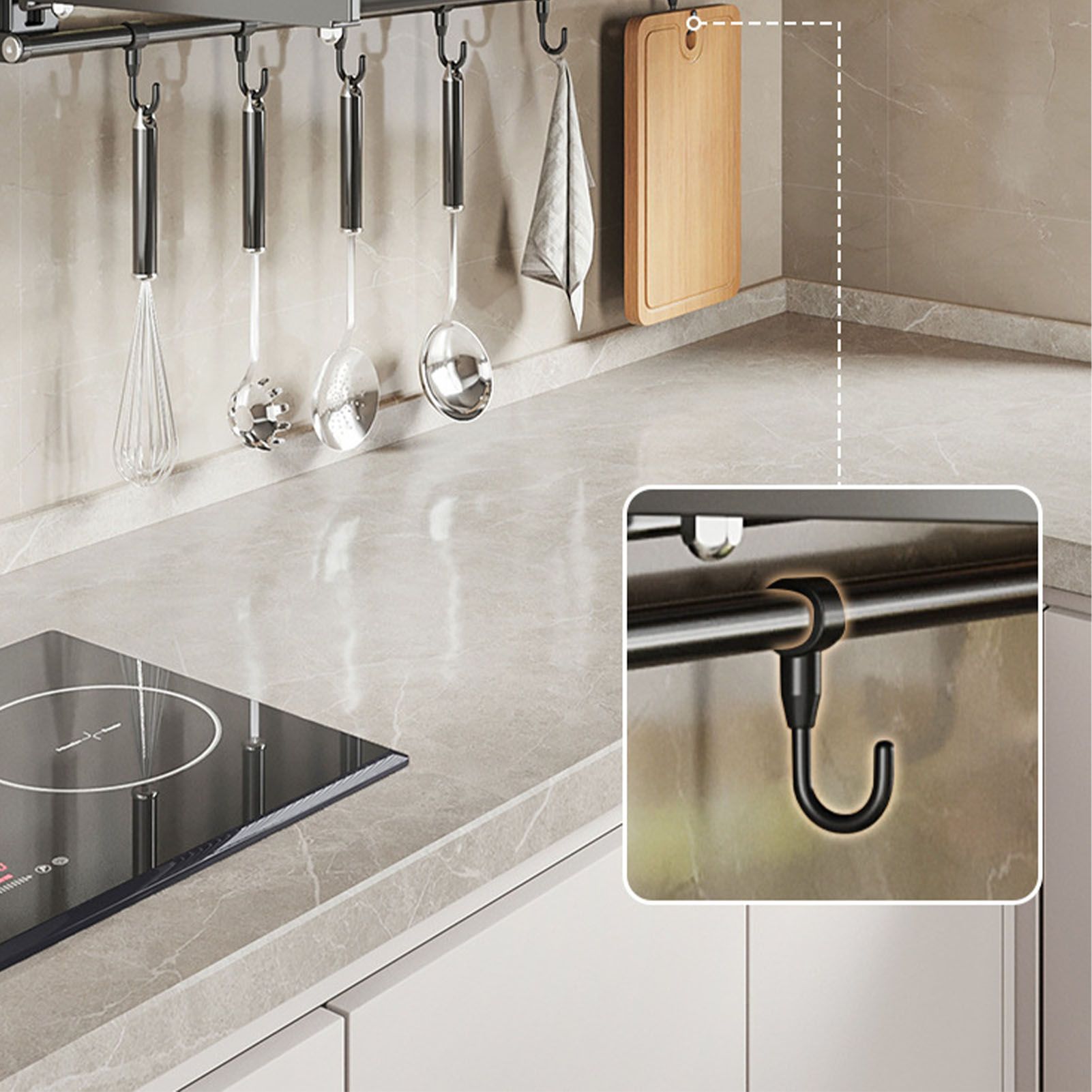 Wall Mount Kitchen Shelf Carbon Steel Punch Free Multifunctional Floating view 7