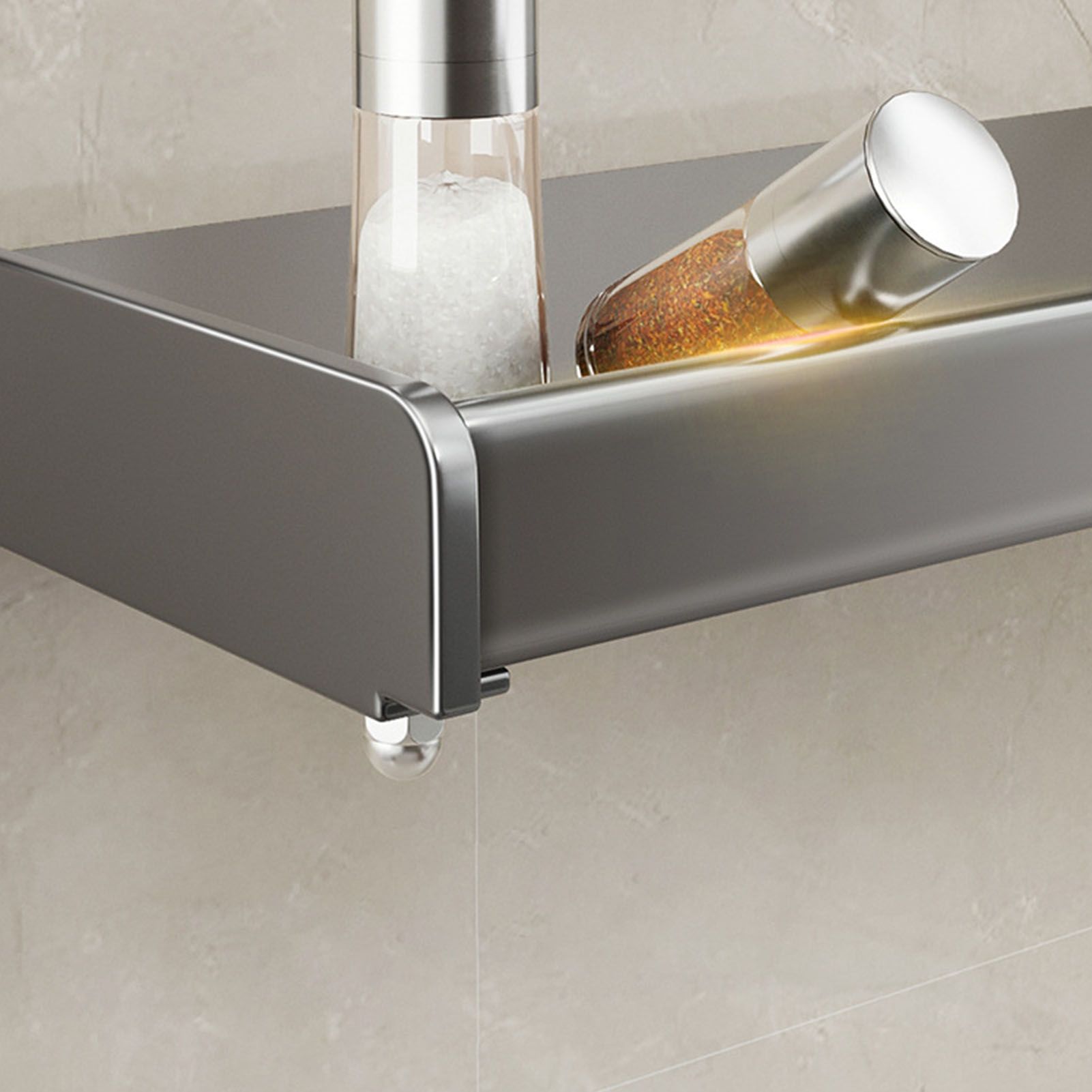 Wall Mount Kitchen Shelf Carbon Steel Punch Free Multifunctional Floating view 9