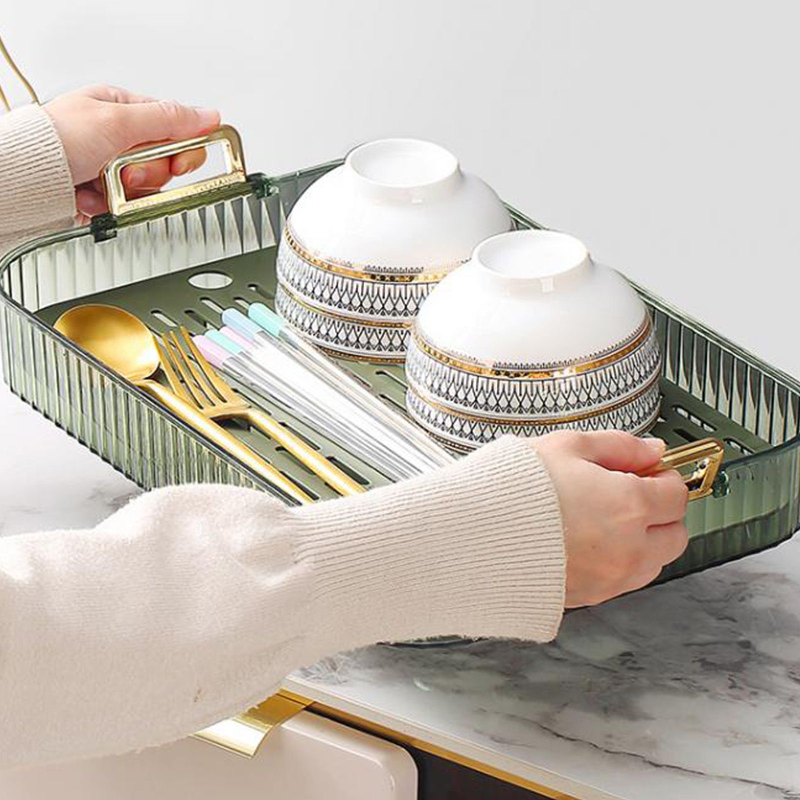 Dish Drain Tray Multipurpose Innovative Light Luxury Double Layers Efficient view 12