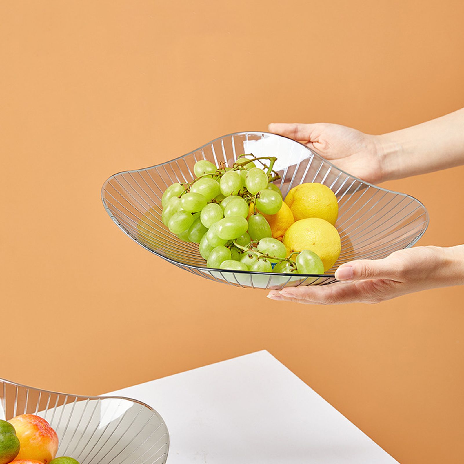 Transparent Grey Fruit Plate Large Plastic Serving Bowl Hand Made Candy Snack view 12