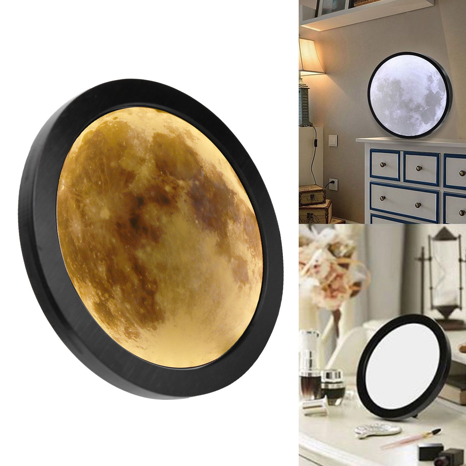 LED Dimmable Mirror with 3D Printing Moon Surface Pattern USB Make Up Mirror view 11