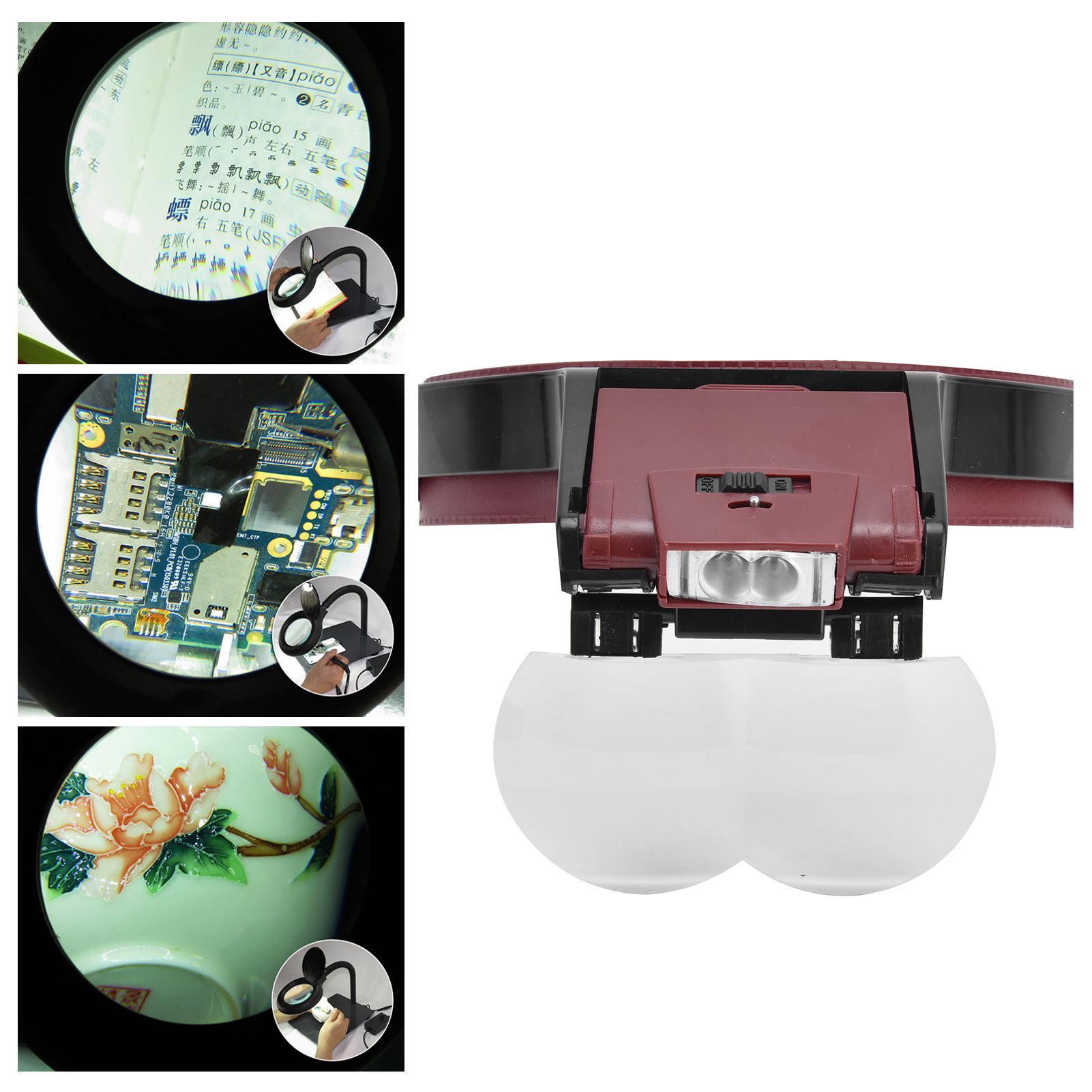 LED Head-mounted Jewelry Magnifying Glass Four Groups of Lenses Head-mounted view 12