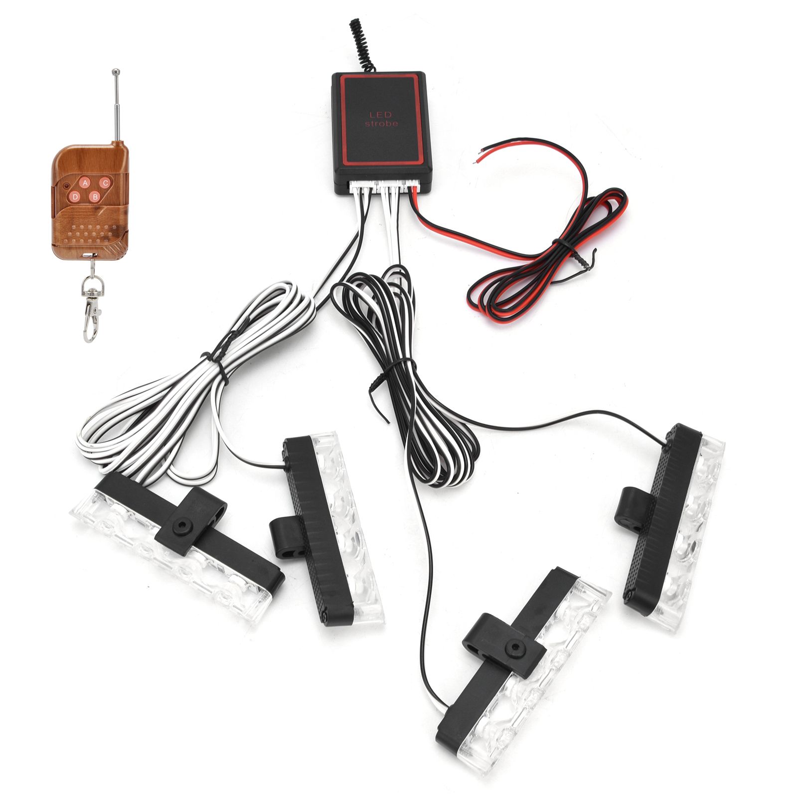 LED Red Blue Emergency Strobe Light 4x4LED Sync Flash Warning Lights 12V with