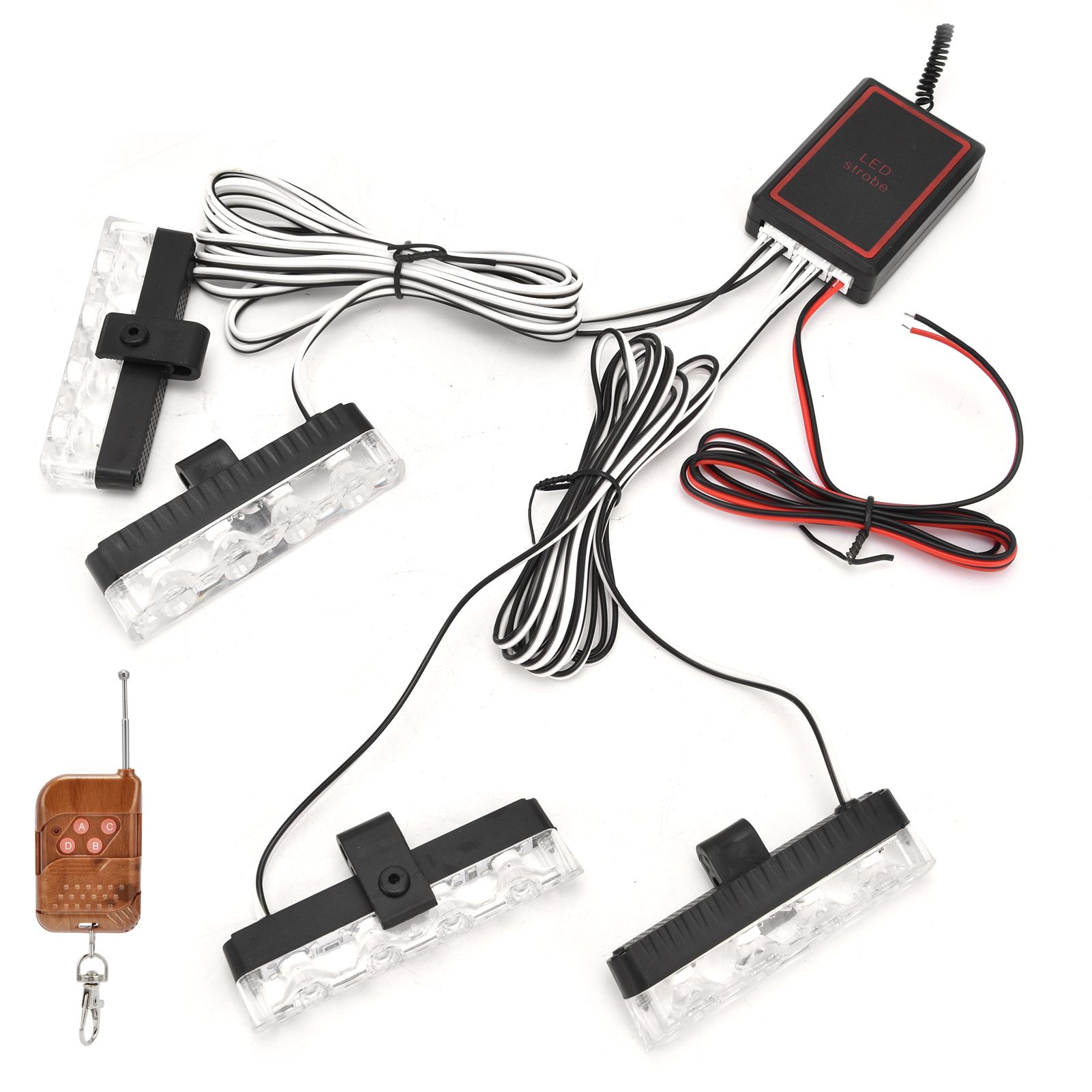 LED Red Blue Emergency Strobe Light 4x4LED Sync Flash Warning Lights 12V with view 2