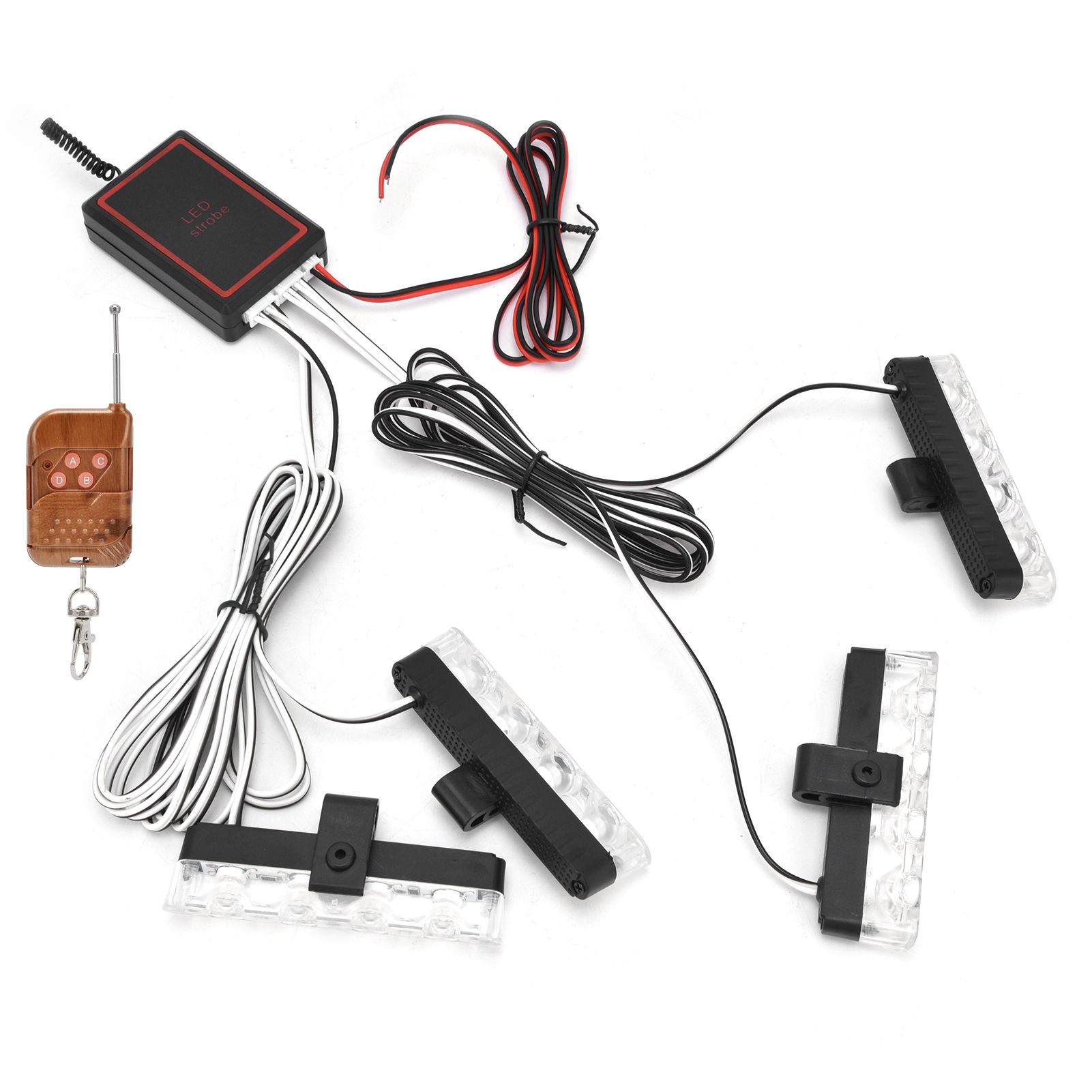 LED Red Blue Emergency Strobe Light 4x4LED Sync Flash Warning Lights 12V with view 3