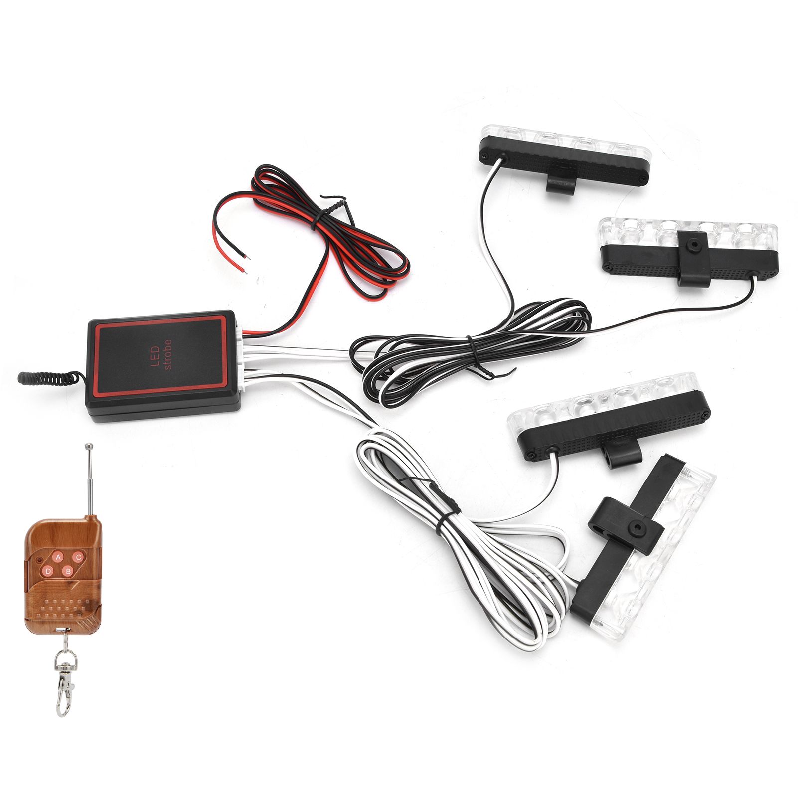LED Red Blue Emergency Strobe Light 4x4LED Sync Flash Warning Lights 12V with view 4