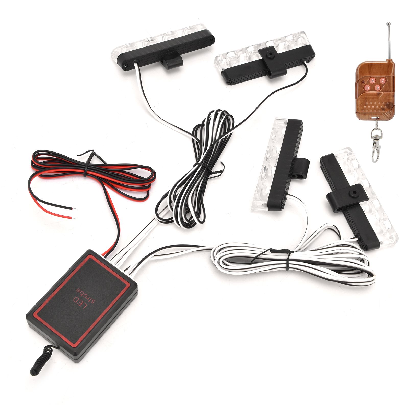 LED Red Blue Emergency Strobe Light 4x4LED Sync Flash Warning Lights 12V with view 5