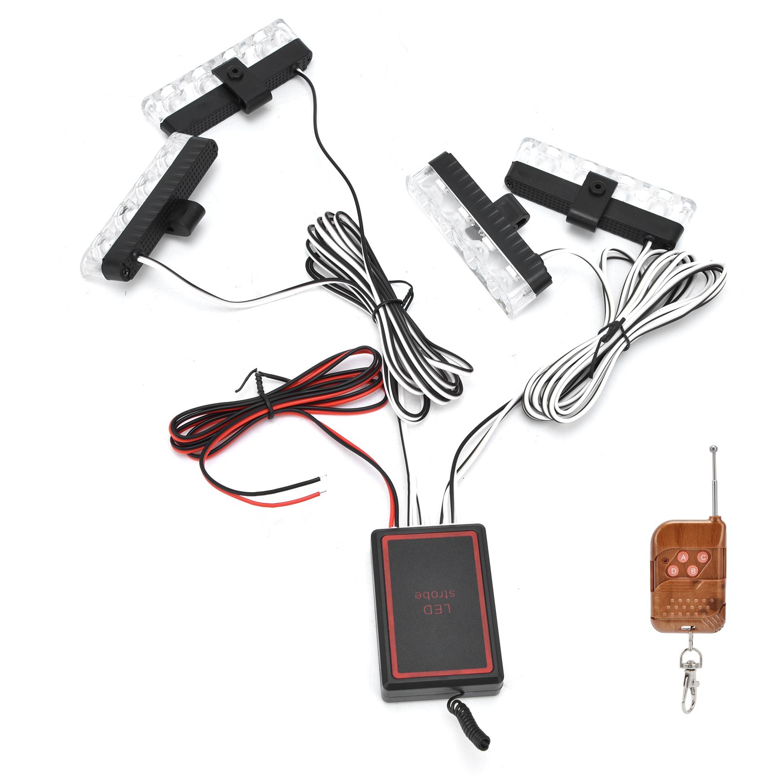 LED Red Blue Emergency Strobe Light 4x4LED Sync Flash Warning Lights 12V with view 6