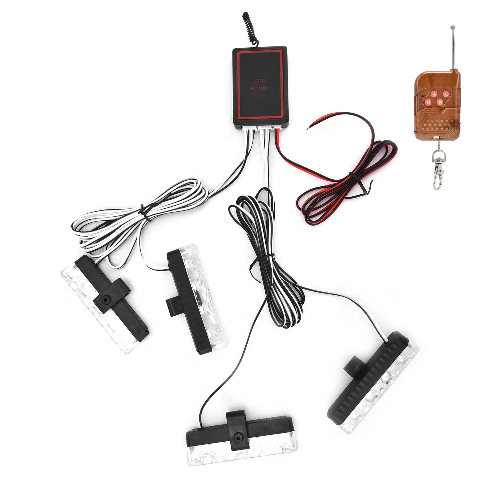 LED Red Blue Emergency Strobe Light 4x4LED Sync Flash Warning Lights 12V with view 8