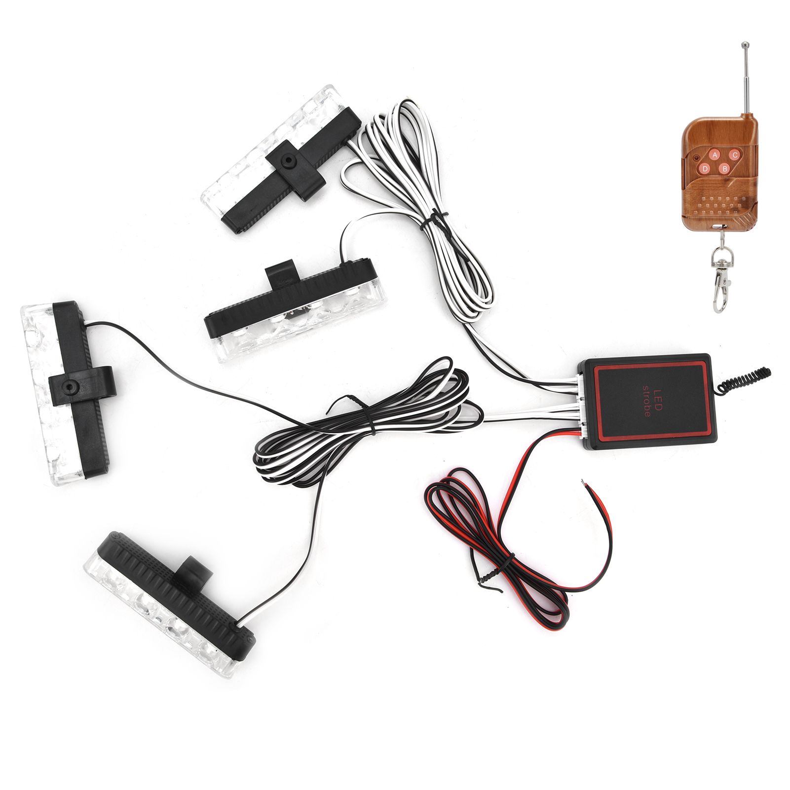 LED Red Blue Emergency Strobe Light 4x4LED Sync Flash Warning Lights 12V with view 9