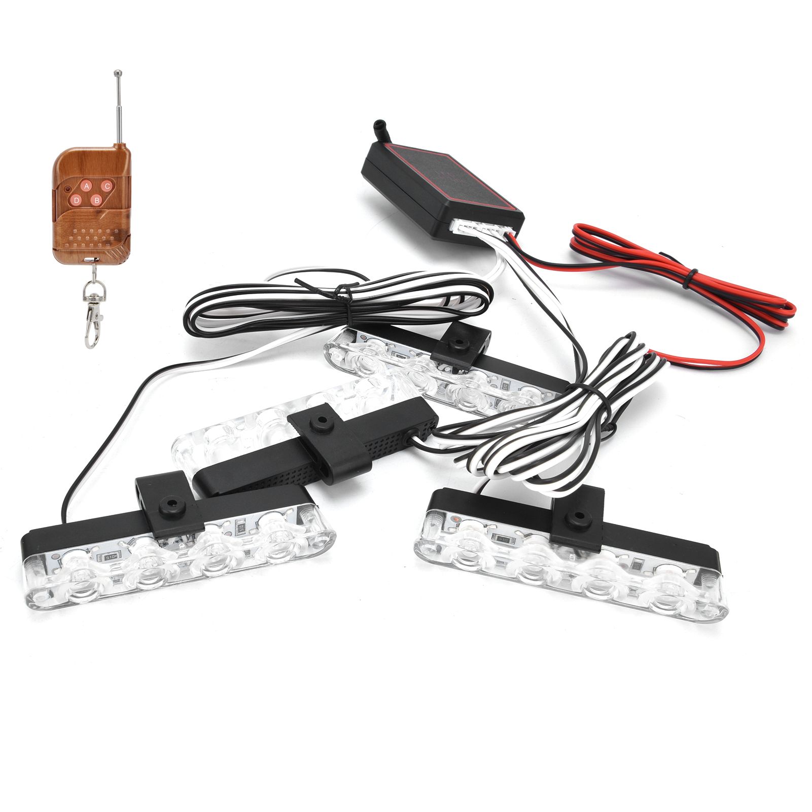 LED Red Blue Emergency Strobe Light 4x4LED Sync Flash Warning Lights 12V with view 10
