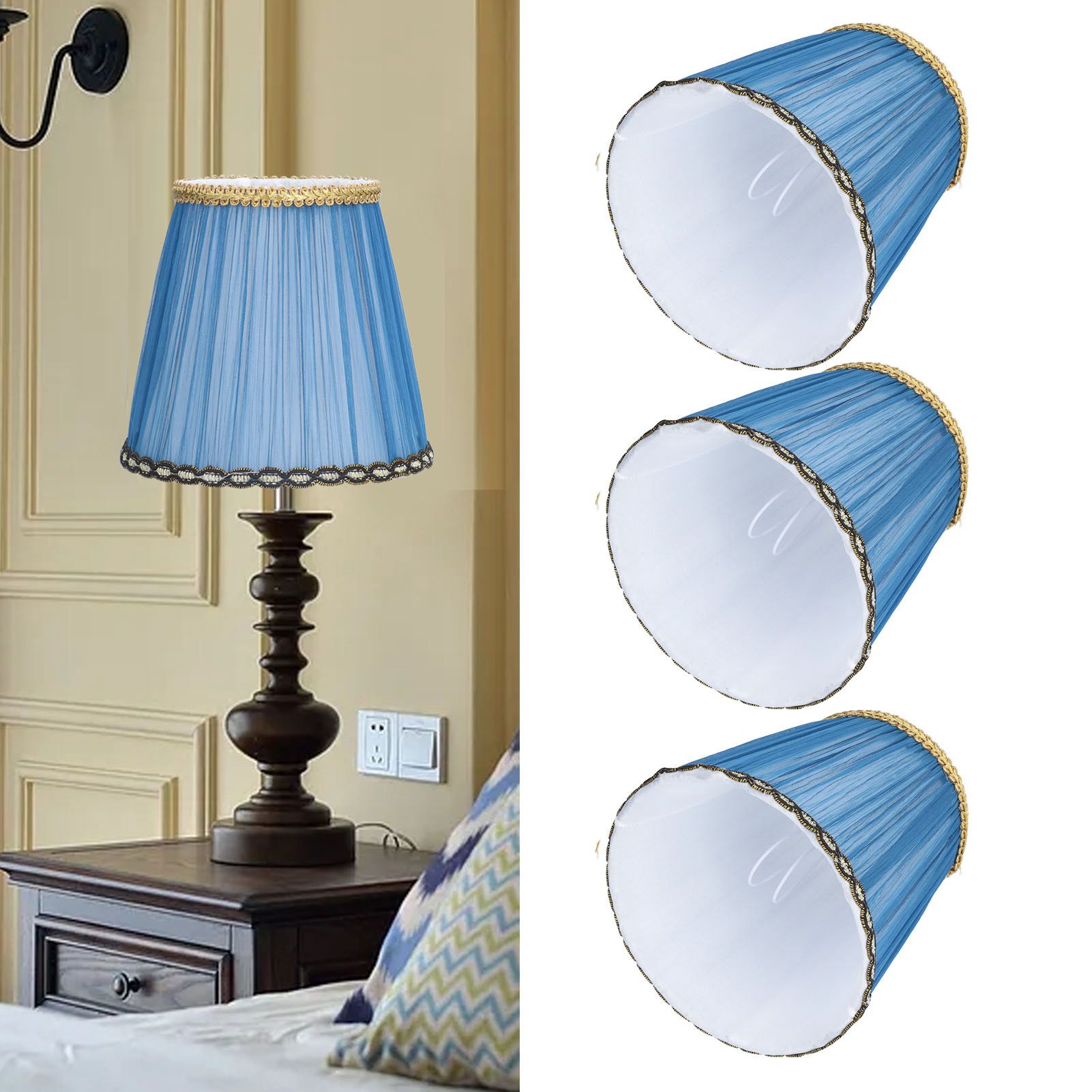 3PCS Cloth Lamp Shade E14 ClipOn Lampshade for Candle Chandelier Wall Lamp view 11