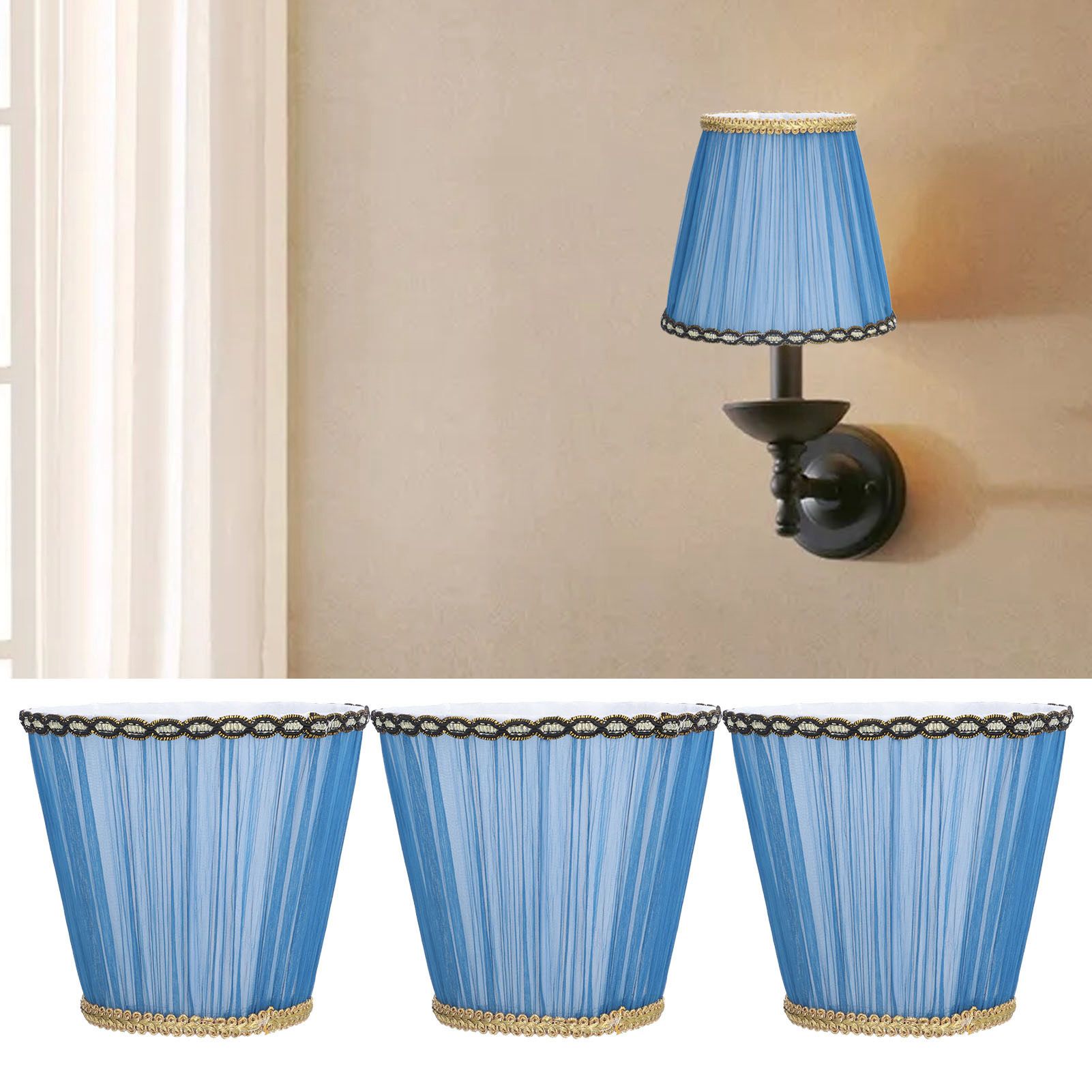 3PCS Cloth Lamp Shade E14 ClipOn Lampshade for Candle Chandelier Wall Lamp view 12