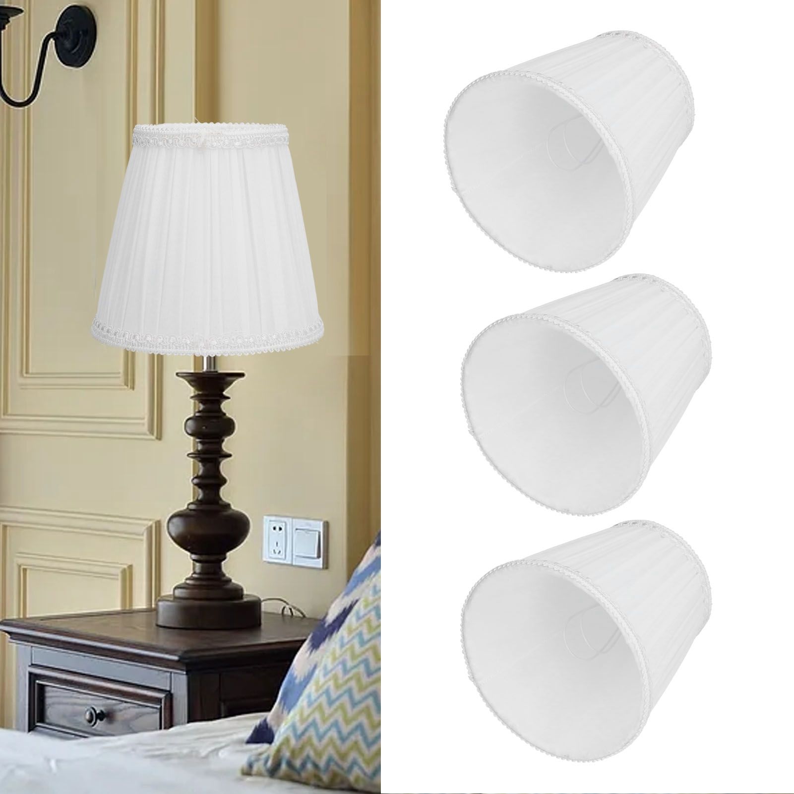 3PCS E14 ClipOn Cloth Lamp Shade Modern Fabric Lampshade Table Light Cover for view 11