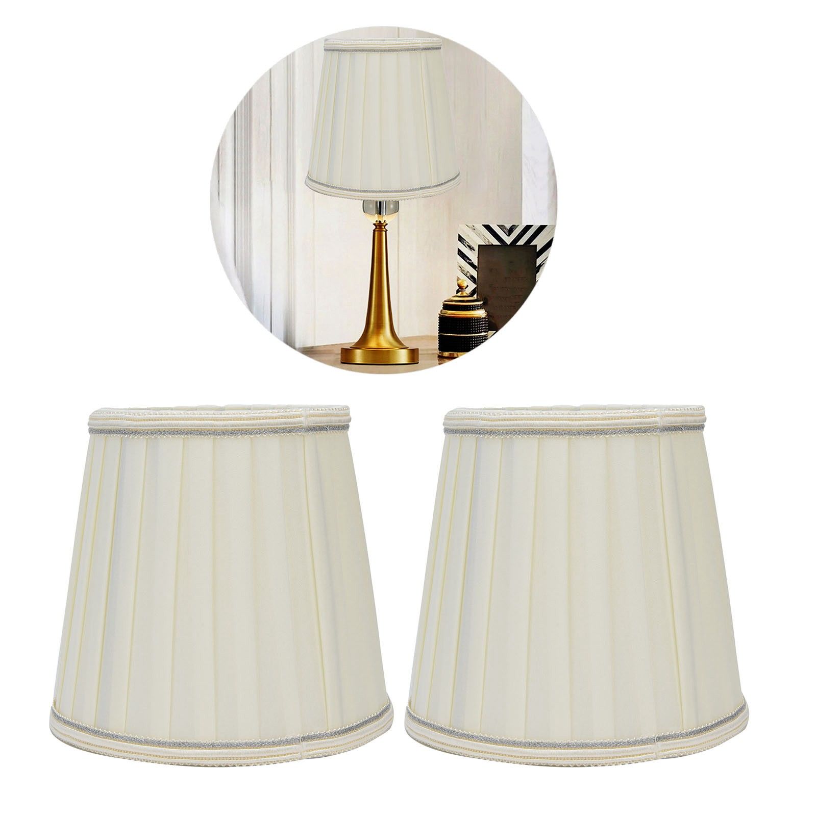 Fabric Lampshade Beige Silver Edge Craft European Style Simple Lamp Shade for view 11