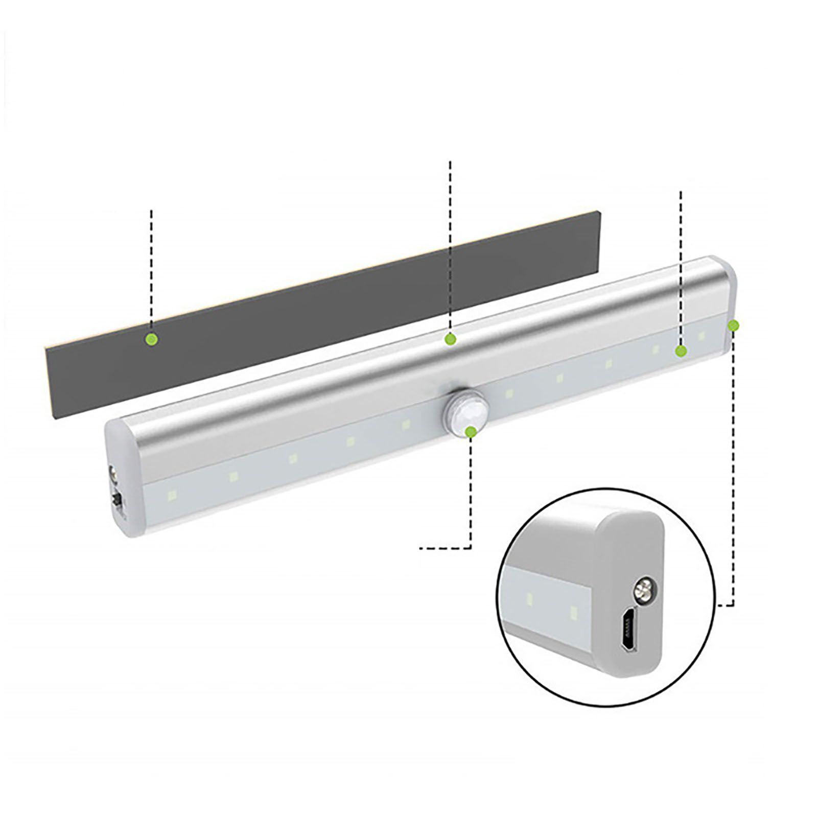 LED Closet Light 10 LEDs USB Rechargeable Motion Sensor Closet Light Wall view 2