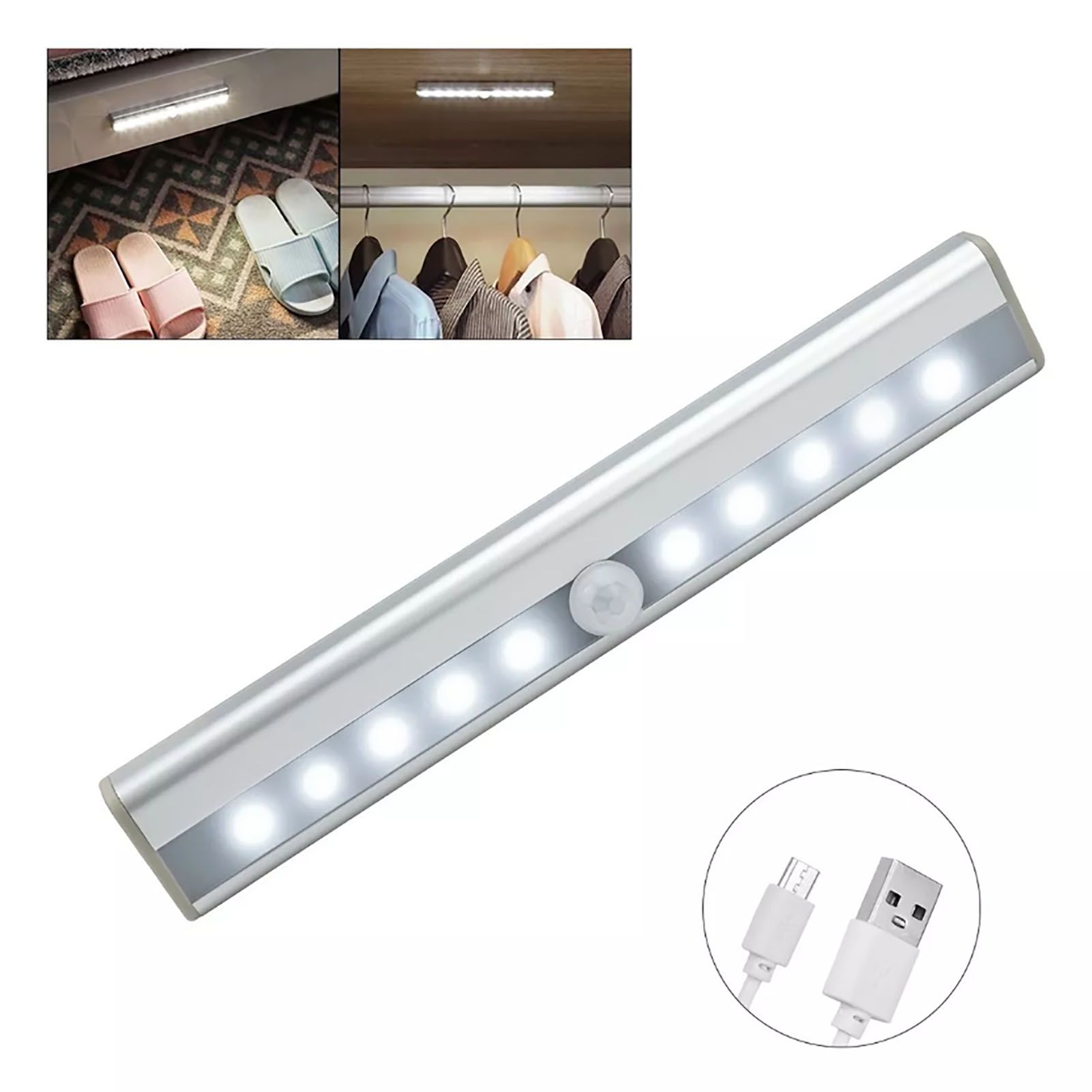 LED Closet Light 10 LEDs USB Rechargeable Motion Sensor Closet Light Wall view 4