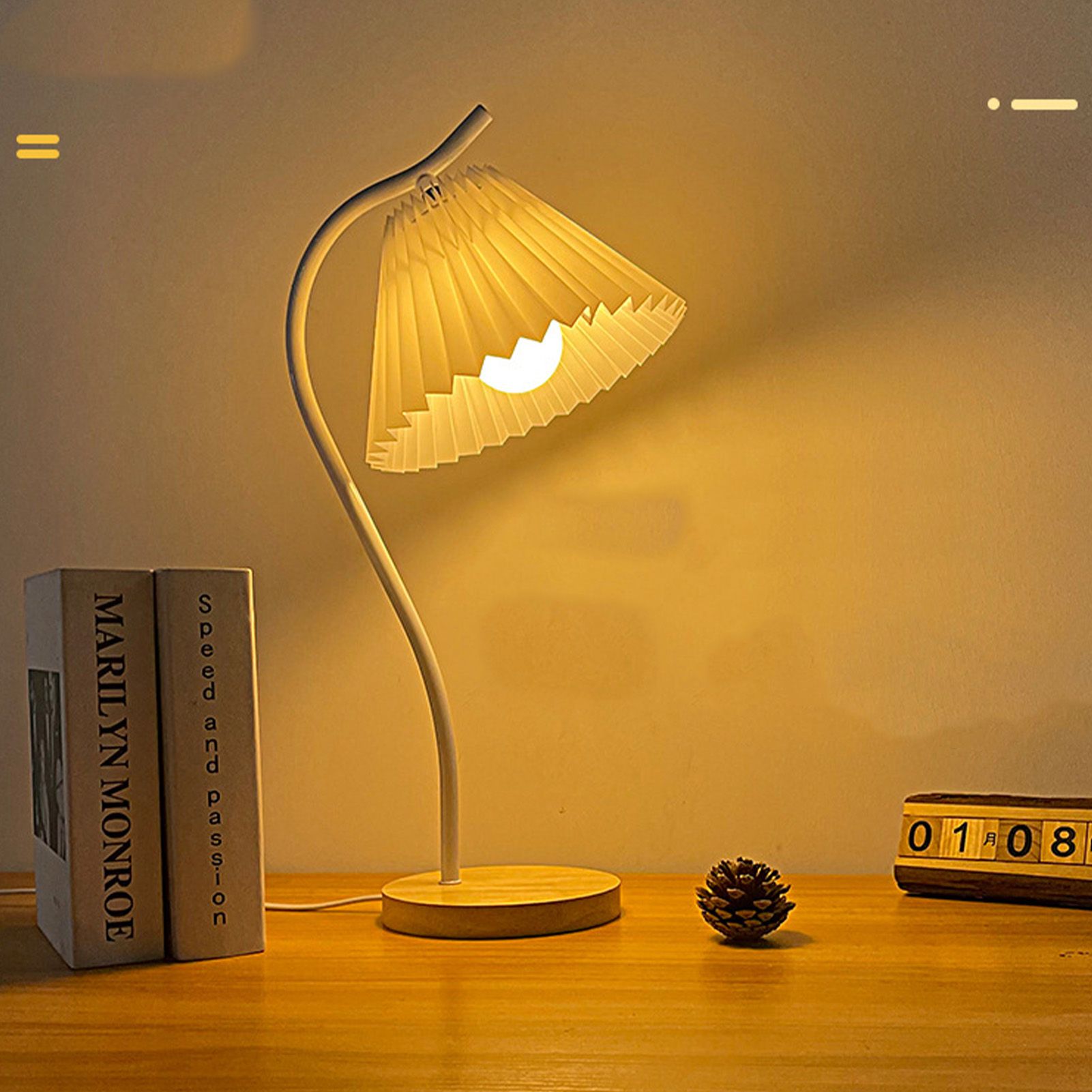 Table Lamp with Cloth Pleated Lampshade Metal Modern Nightstand Bedside Lamp view 6
