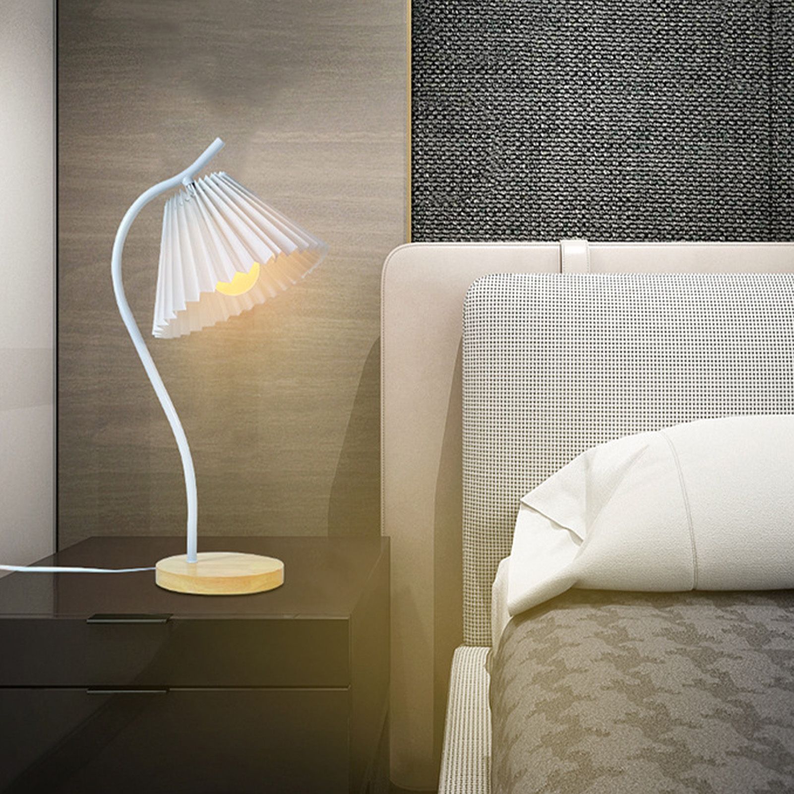 Table Lamp with Cloth Pleated Lampshade Metal Modern Nightstand Bedside Lamp view 8