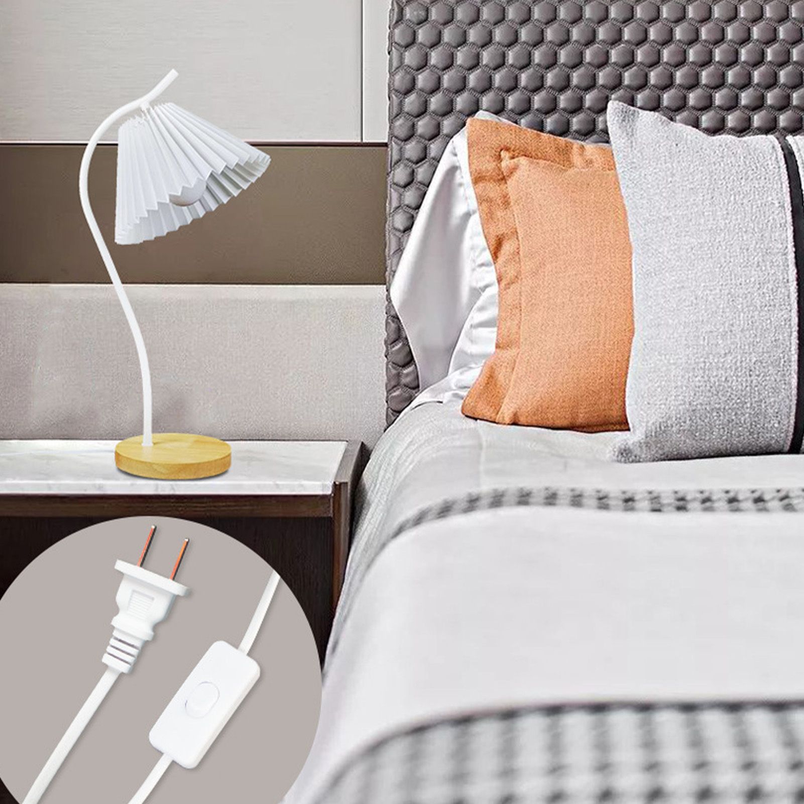 Table Lamp with Cloth Pleated Lampshade Metal Modern Nightstand Bedside Lamp view 10