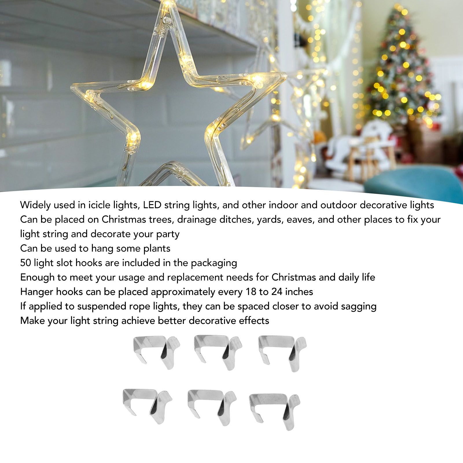 50Pcs Metal Christmas Lights Gutter Hooks Stainless Steel Christmas Lights view 14