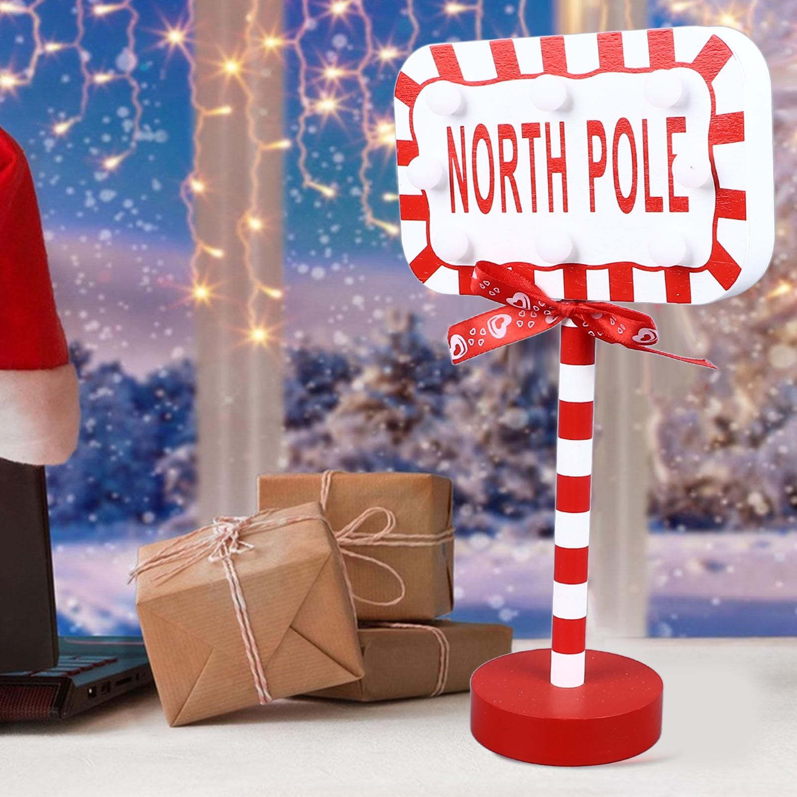 Christmas Stop Here Decor Metal Solid Wood LED Delicate Santa Stop Here Tree view 12